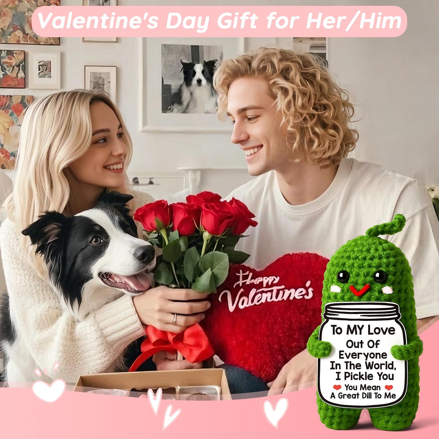 Valentines Day Gifts for Him Her Boyfriend Girlfriend Valentines Gifts for Wife Husband I Love You Birthday Gift To My Love Wedding Anniversary Romantic Gift for Couples Handmade Crochet Pickle