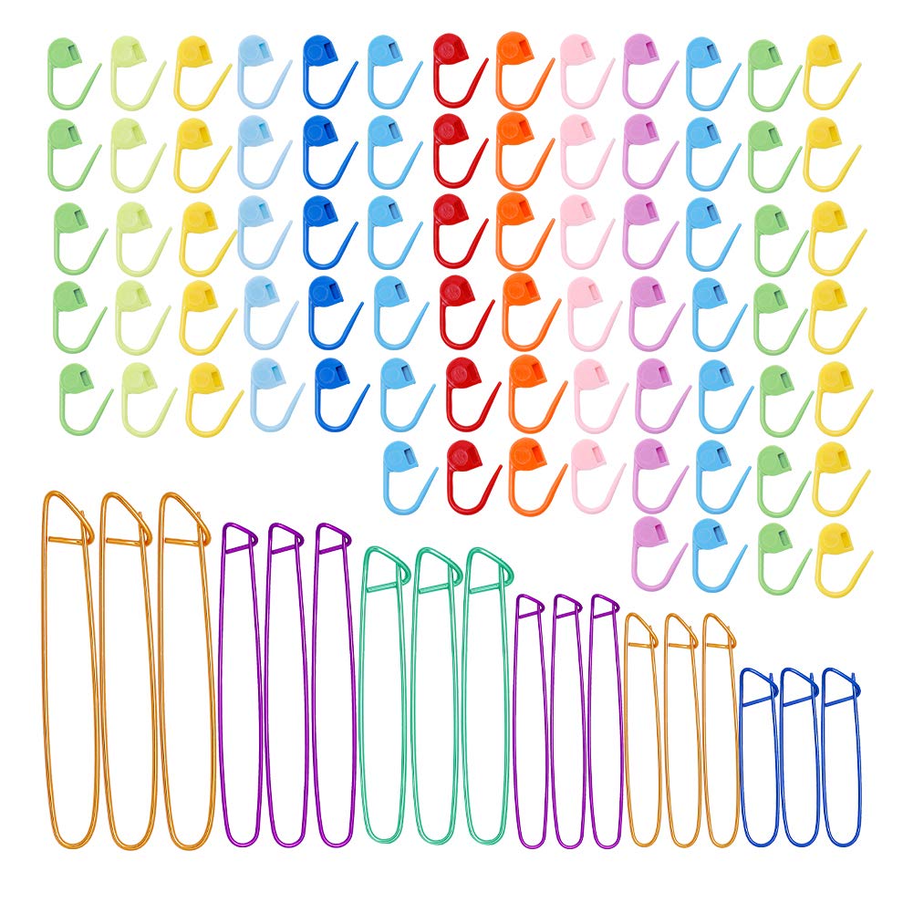 18 PCS Knitting Stitch Holders,6 Sizes Yarn Stitch Holder Set for Crochet Knitting Needle Aluminum Stitch Holders Safety Pins with 100 Locking Stitch Markers