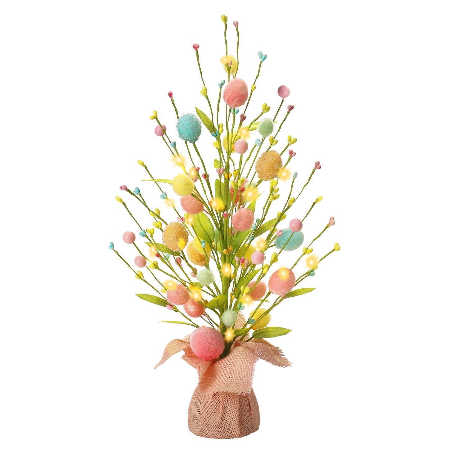 Easter Decorations, Artificial 18 Inch Pre-Lit Easter Egg Tree Tabletop Decor with Delicate Ornaments, for Home Party Wedding Holiday Spring Summer Decoration, Pink/Blue/Yellow.