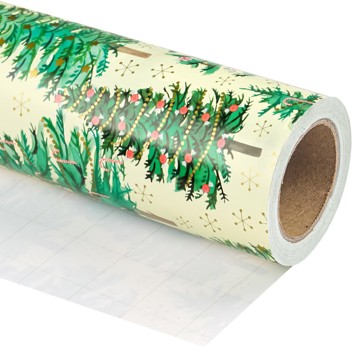 Christmas Wrapping Paper - Mini Roll - 17 Inch x 33 Feet - Gold Print Christmas Tree Wrapping Paper for Xmas Holiday, Party Celebration