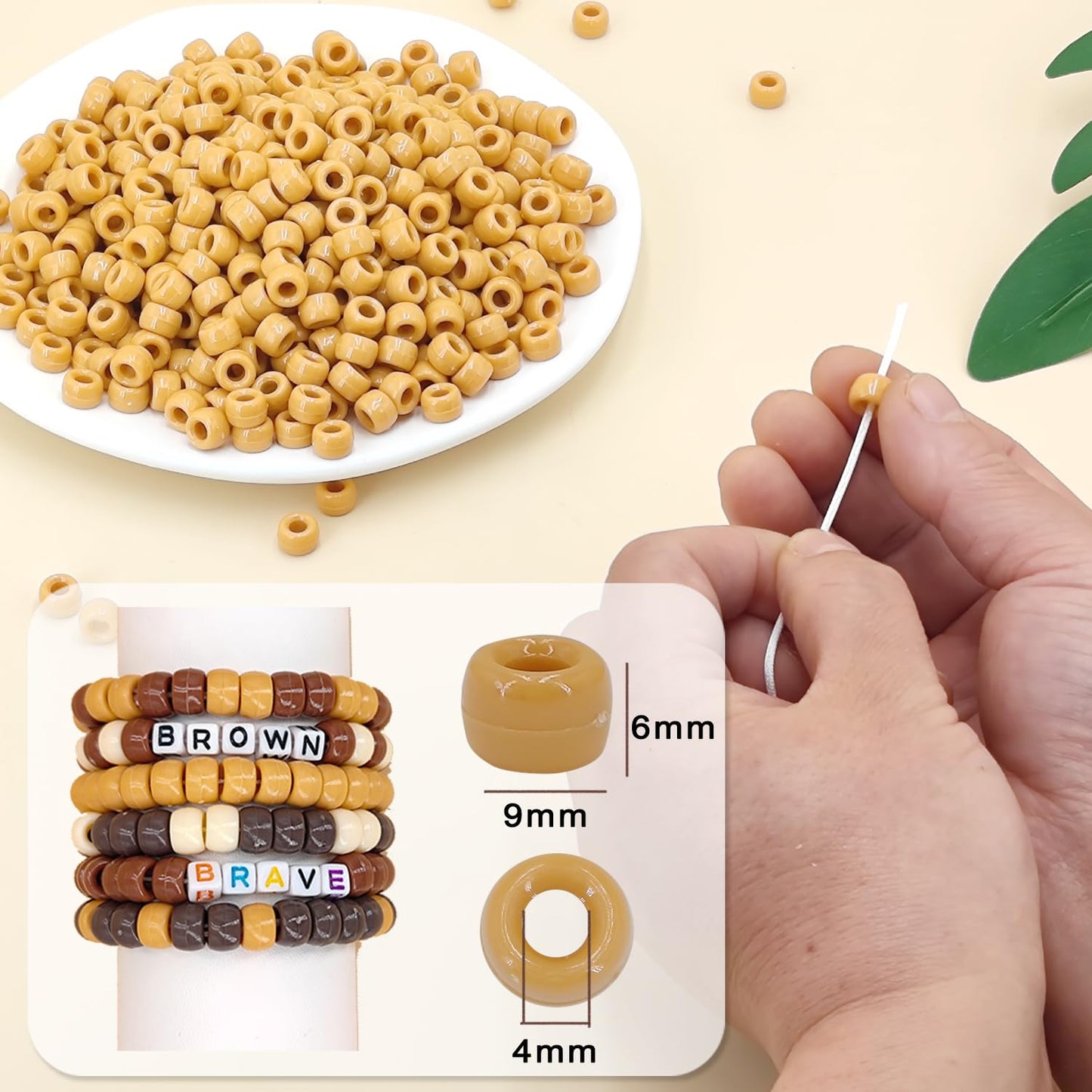 MIIIM 1200PCS 6x9mm Dark Yellow Pony Beads Bulk, Kandi Beads for Bracelets Making Kit, Hair Braids Crafts for Jewelry Making (Yellow Ochre)