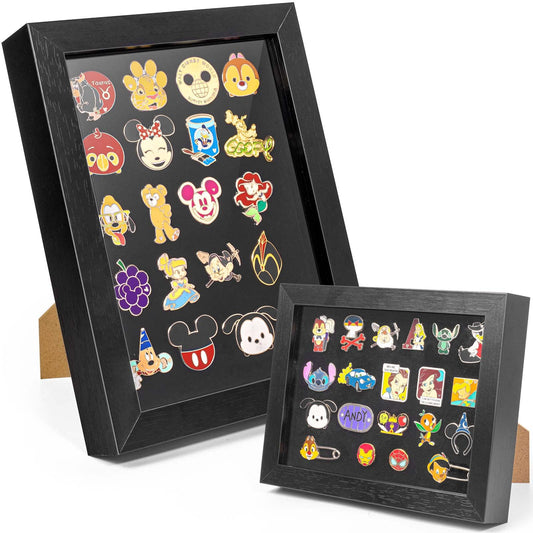Pin Display Frame, 7x9 Shadow Box for Wall and Tabletop Mount, Pin Collection Display, Brooch Holder for Enthusiast, Black