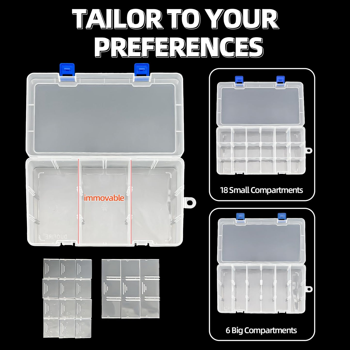 DUOFIRE Plastic Organizer Container Storage Box Adjustable Divider Removable Grid Compartment for Jewelry Beads Earring Tool Fishing Hook Small Accessories(18 grids, Pink X 2)