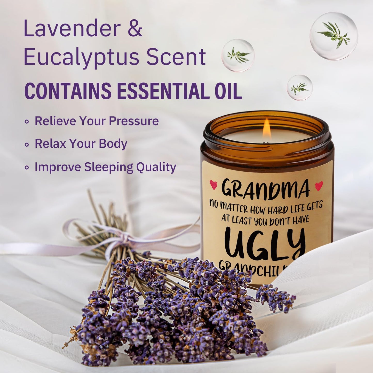 Niyewsor Grandma Gifts, Birthday Easter Gifts for Grandma, Lavender Scented Soy Wax Candle, Grandmas Gift from Grandchildren, Granddaughter, Grandkids, Handmade, 7oz