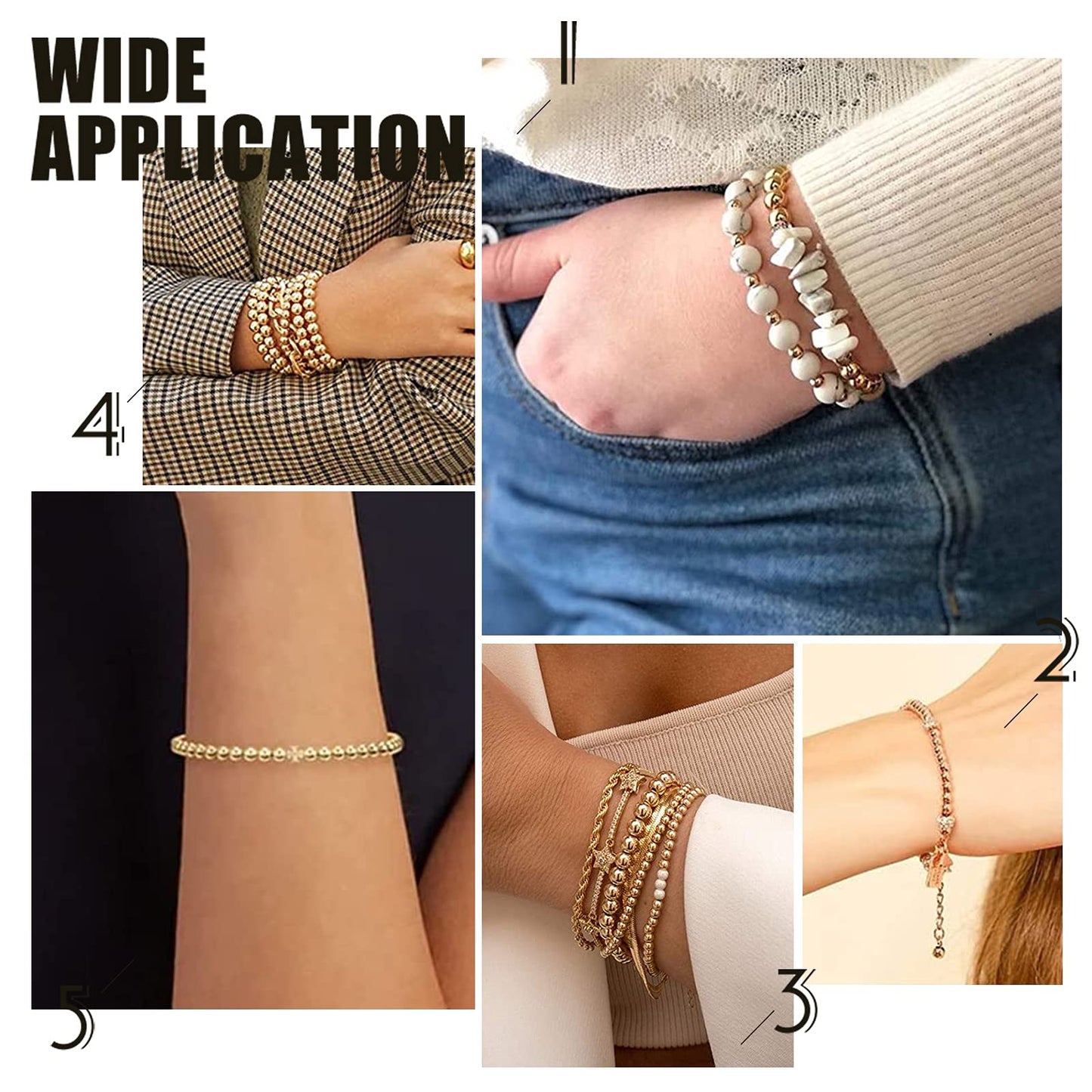 3mm 14K Gold Spacer Beads, 300pcs Mini Smooth Round Beads Seamless Ball Beads Small Brass Loose Beads Metal Beads for Summer Hawaii Layered Necklace Bracelet Jewelry Making