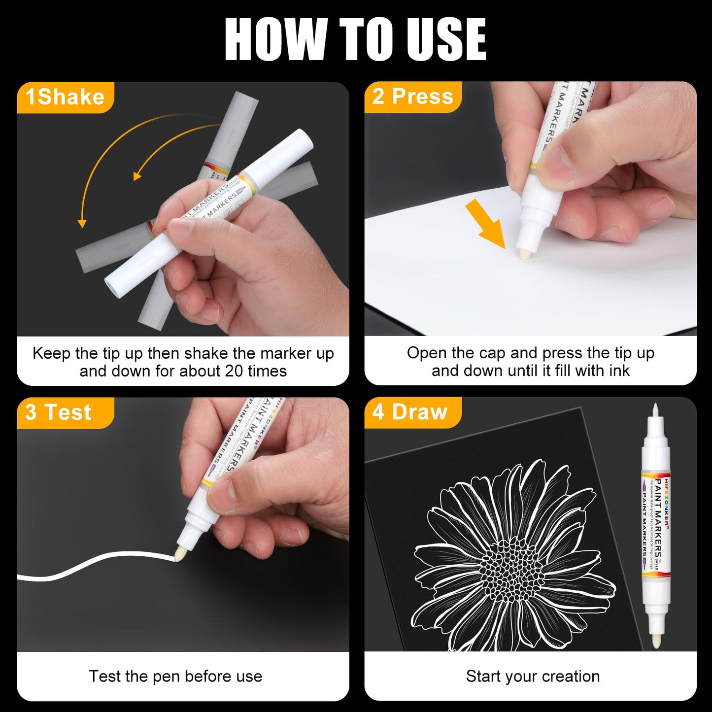 White Paint Pen White Paint Marker - 8 Pack Dual Tip Oil Based White Permanent Markers,Extra Fine Tip & Medium Fine Tip(0.7mm & 3mm),Quick Drying, Waterproof, Marker Pen for Fabric, Easter Egg, Glass