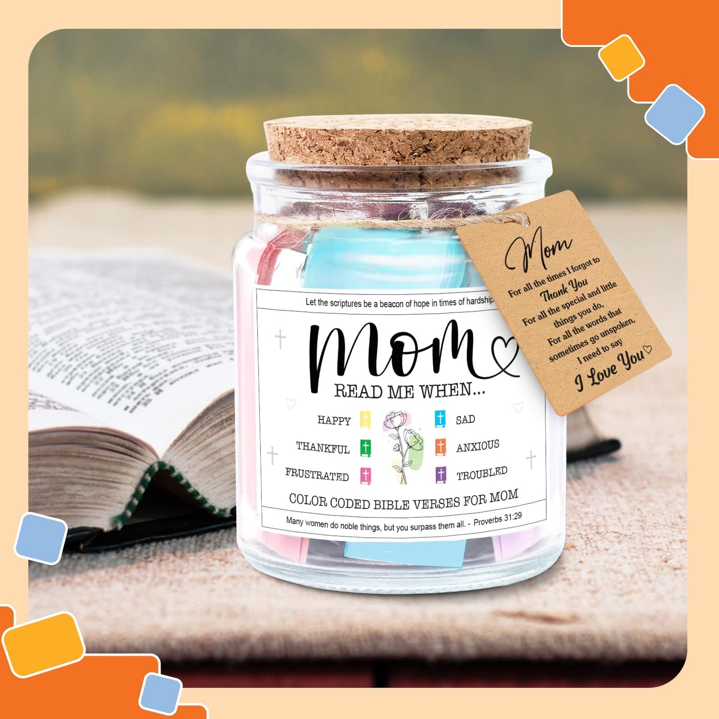 NewEleven Mothers Day Gifts For Mom, Mom Gifts From Daughters Son on Mother Birthday, Bible Jar, Christian Gift for Wife, Thank You Gift Decorative Inspirational Scripture Jar with 92 Bible Verses