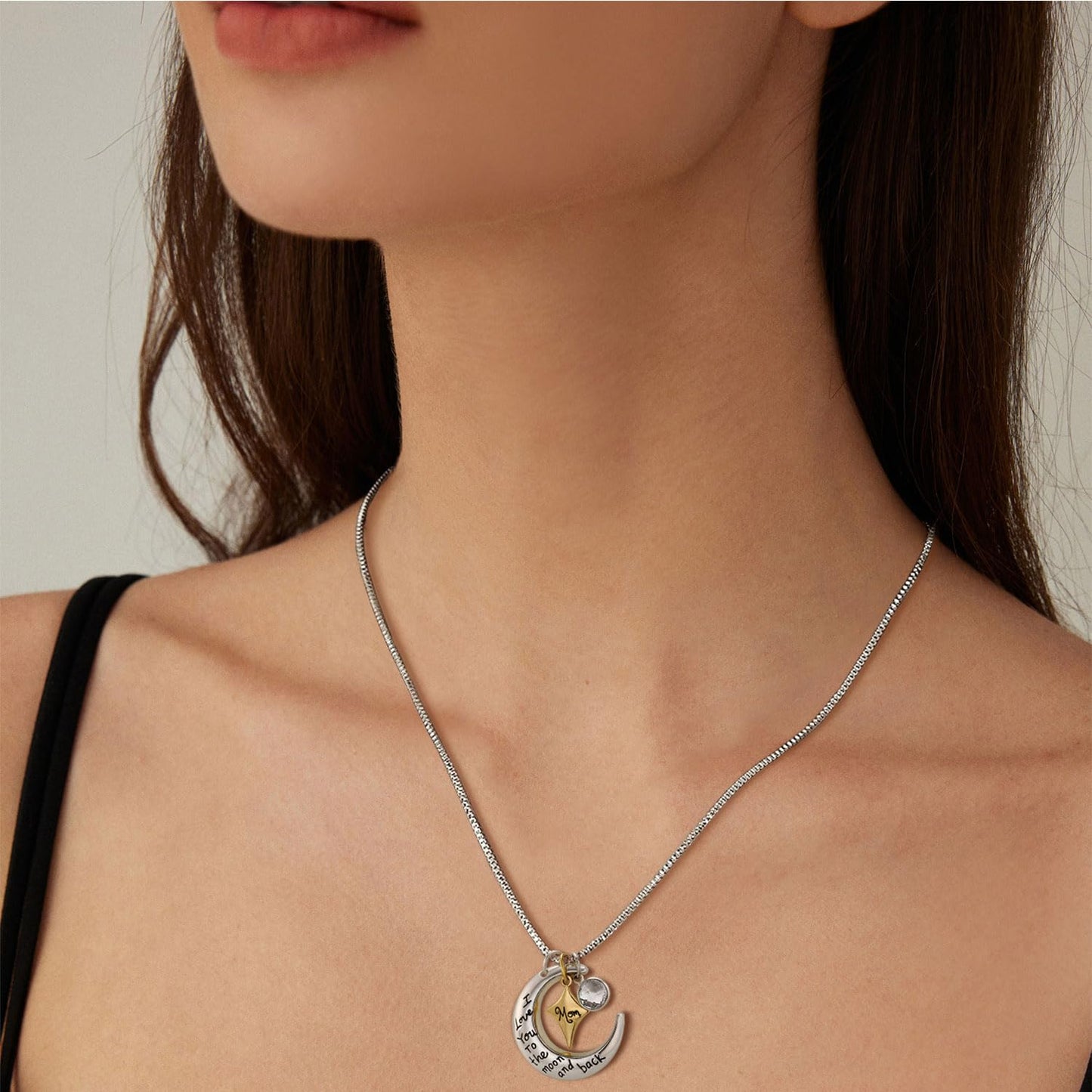 POWER WING Mom Necklaces for Women I Love You to The Moon and Back April Birthstone Necklace Birthday Gifts for Mom Mothers Day Gifts for Women