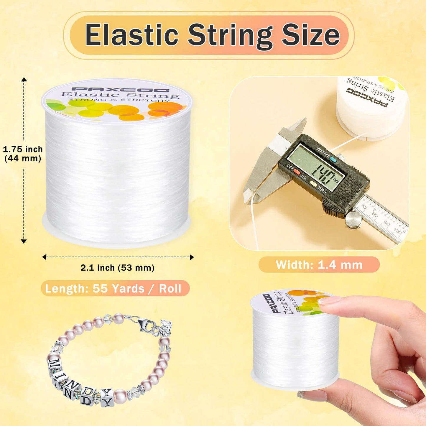 Paxcoo 1.4 mm Elastic Bracelet String Cord, White Stretch Bead Cord for Bracelet Making