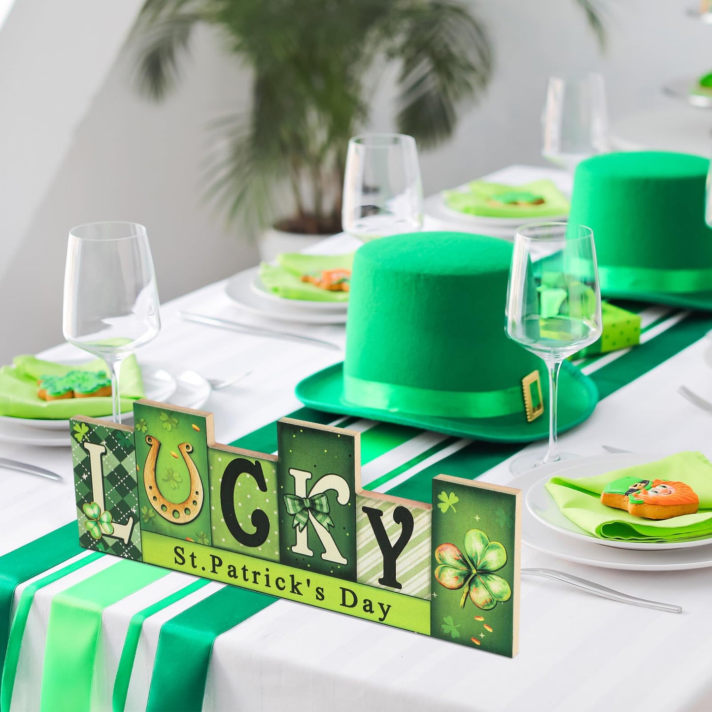 Valentine's Day & St. Patrick's Day Wooden Table Sign - LUCKY LOVE Reversible Tabletop Decor - Rustic Double-Sided Different Theme Irish Farmhouse Table Centerpiece