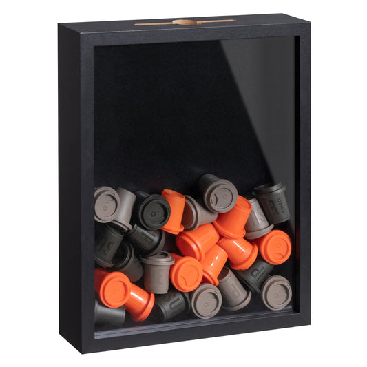 8x10 Inch Shadow Box with Real Glass Cover and Top Slot, Display Case Frame for Tickets, Flower, Pictures, Black