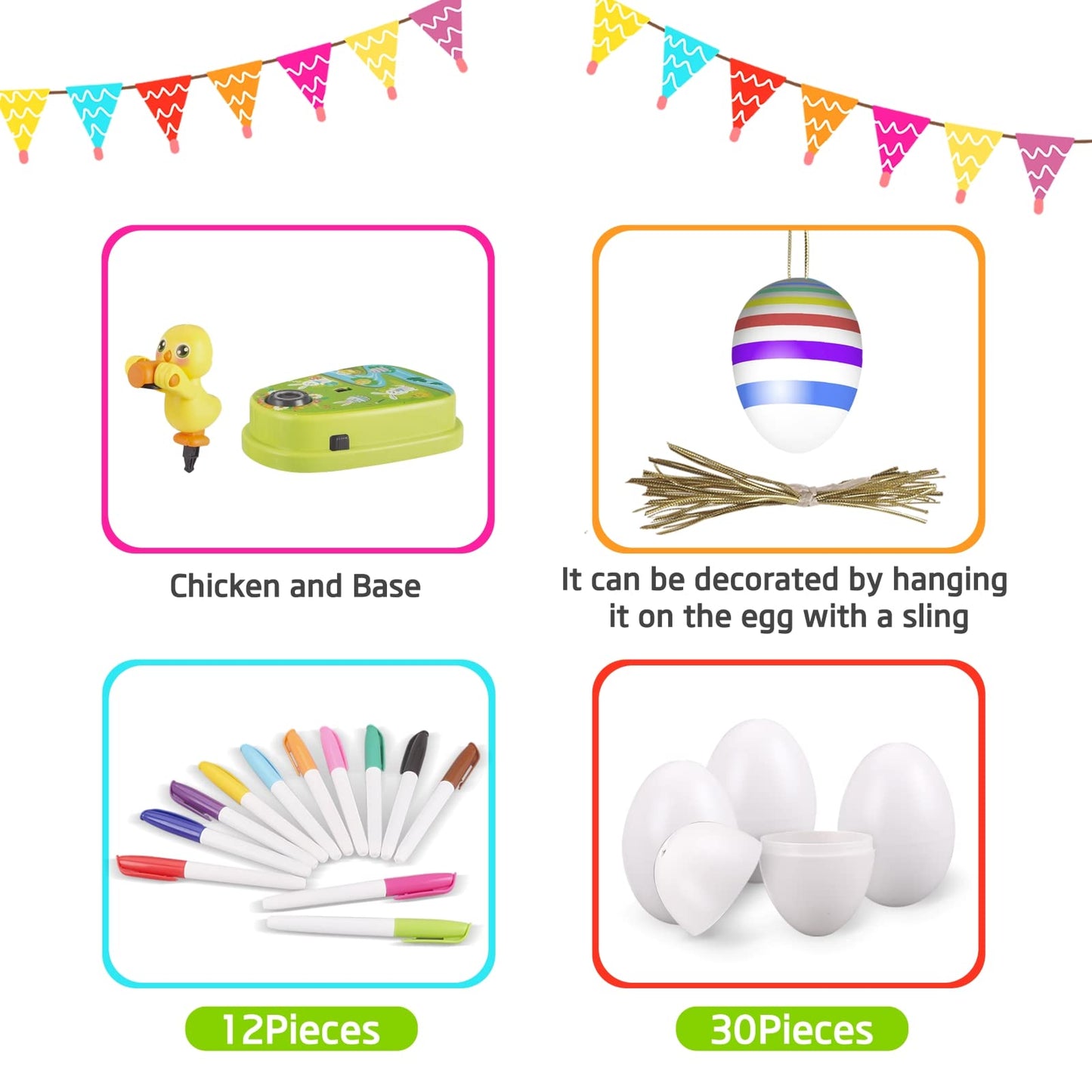 Easter Egg Decorating Kit, Easter Egg Dye Kit Egg Decorating Spinner with 12 Dying Markers 30 Plastic Easter Eggs and Slings, Easter Basket Stuffers Easter Gifts for Kids