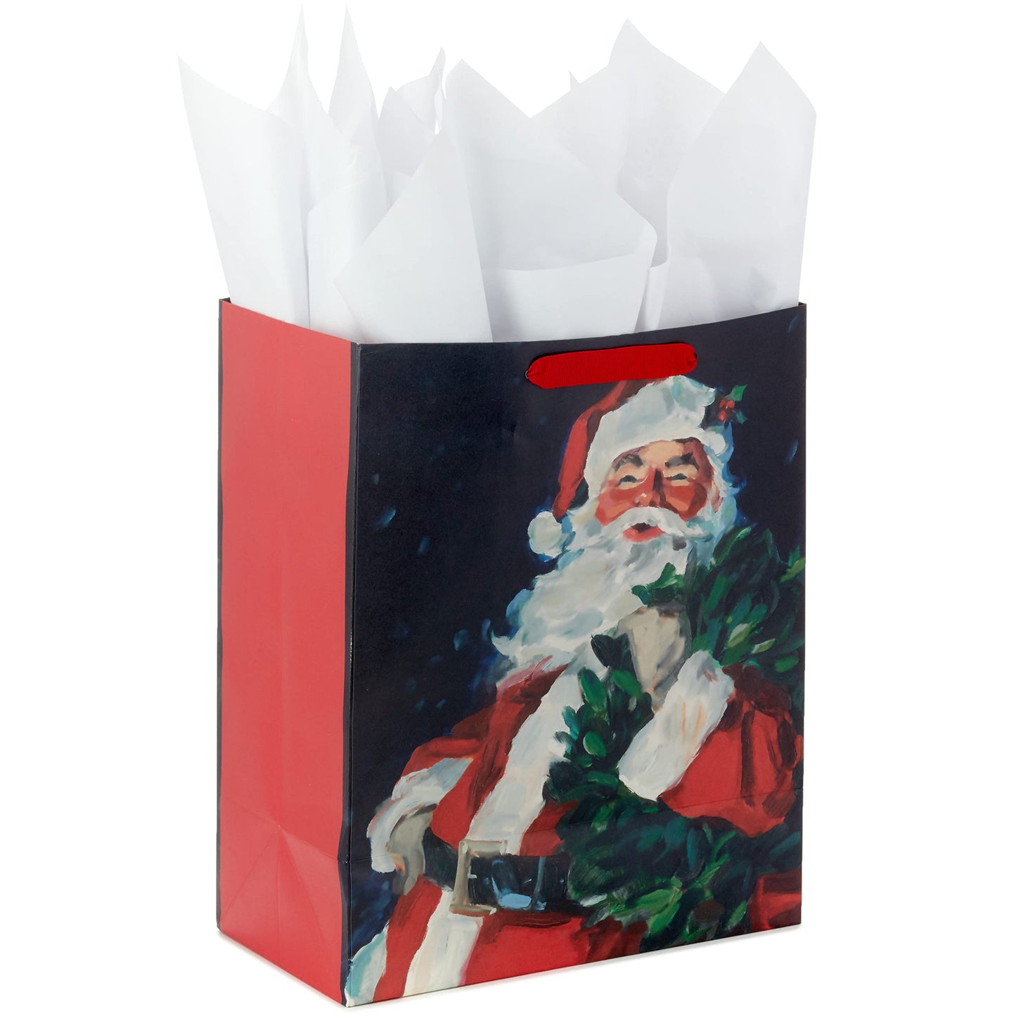 13" Large Christmas Gift Bag with Tissue Paper and Gift Tag (Traditional Santa Claus) for Kids, Adults, Friends, Family