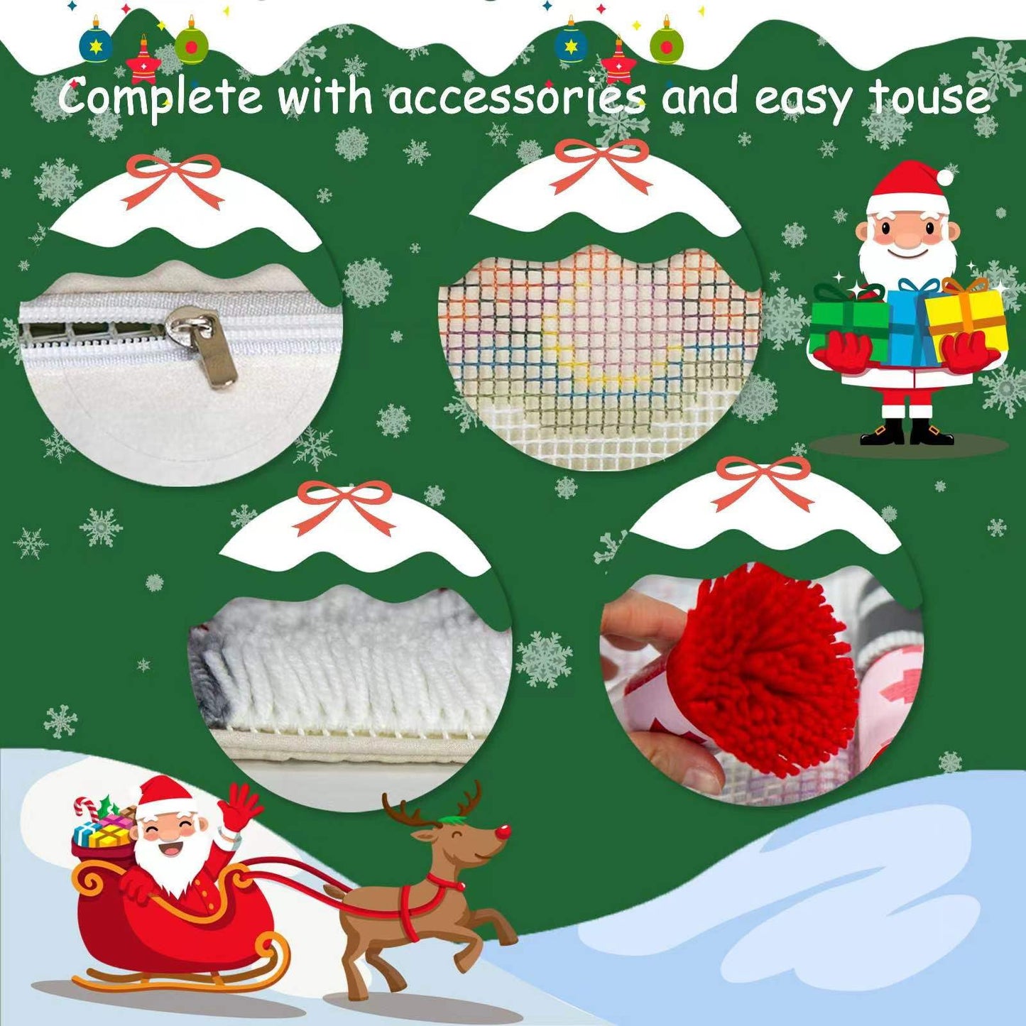 Latch Hook Kits for DIY Throw Pillow Cover,Needlework Cushion Cover Hand Craft Crochet for Great Family 17X17inch Christmas Hat