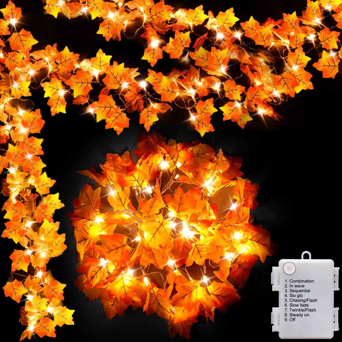 Luditek [8 Lighting Modes & Timer Fall Decorations for Home Maple Leaf Garland with Lights 40LED Battery Operated Waterproof String Lights, Thanksgiving Halloween Fall Decor Indoor Outdoor Autumn