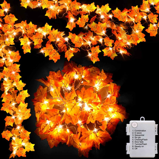 Luditek [8 Lighting Modes & Timer Fall Decorations for Home Maple Leaf Garland with Lights 40LED Battery Operated Waterproof String Lights, Thanksgiving Halloween Fall Decor Indoor Outdoor Autumn