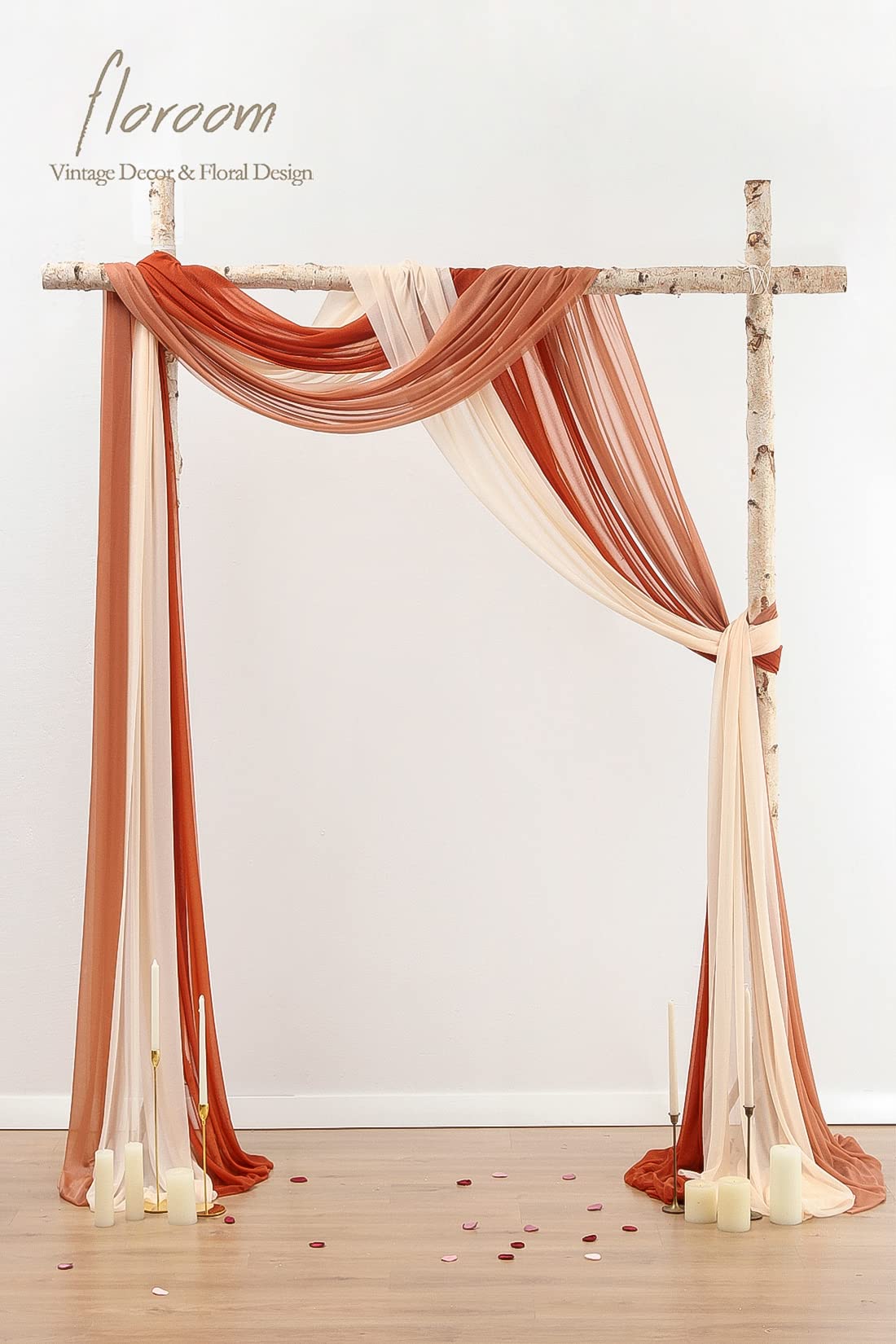 Wedding Arch Draping Fabric 3 Panels 20Ft Chiffon Fabric Drapes Arbor Drapery Wedding Ceremony Reception Swag Decorations (Terracotta +Coral Peach +Peach)