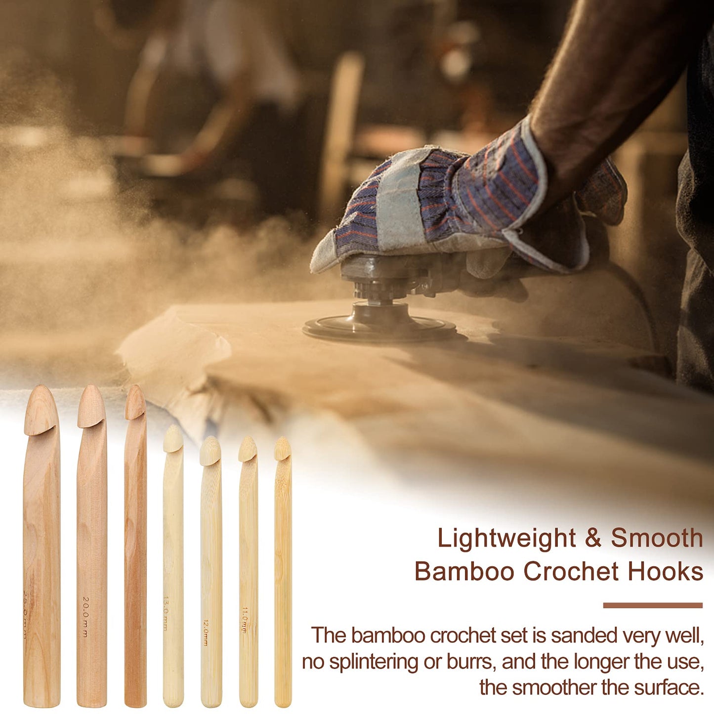 Large Wooden Crochet Hooks Ergonomic Crochet Hook Set 10-25 mm, 7PCS Inline Crochet Hooks Bamboo Crochet Kit for Beginner, Giant Wood Crochet Needles for Crocheting Chunky Yarn, Rugs, Blankets