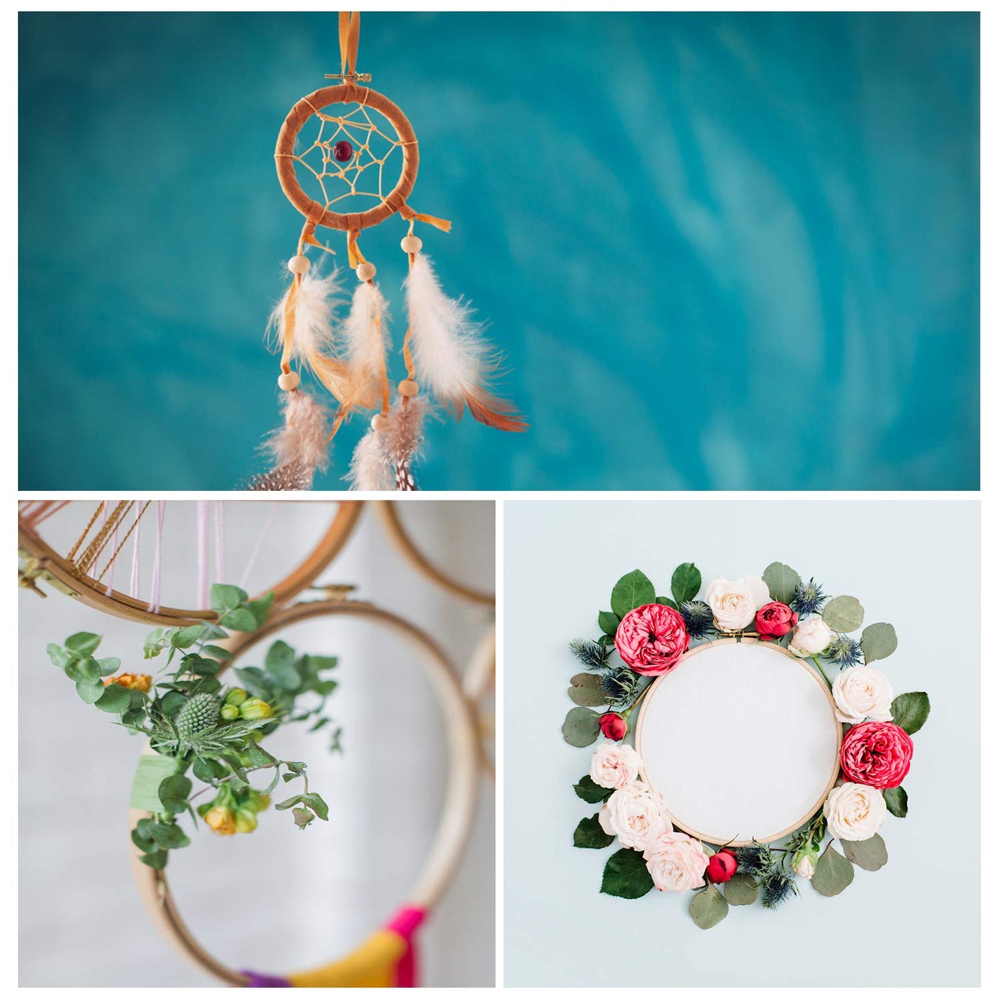 Sherbo 3 Pieces Beech Wood Embroidery Hoops Set by 4 Inch to 6 Inch Circle Hoop Ring Cross Stitch Cotton for DIY Embroidery Floss Starter of Sewing Art Kits Crafts