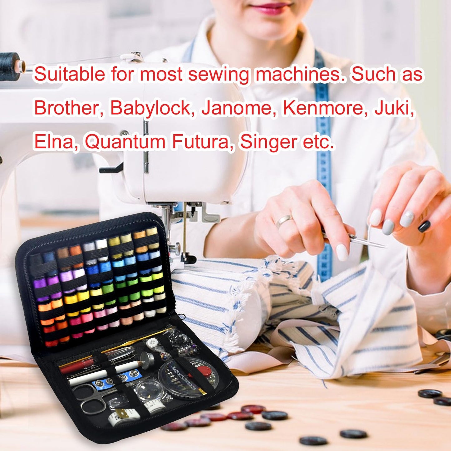 Sewing Kit with Case Portable Sewing Supplies for Home Traveler, Adults, Beginner, Emergency, Contains 40 Sewing Thread, Scissors, Needles, Measure etc