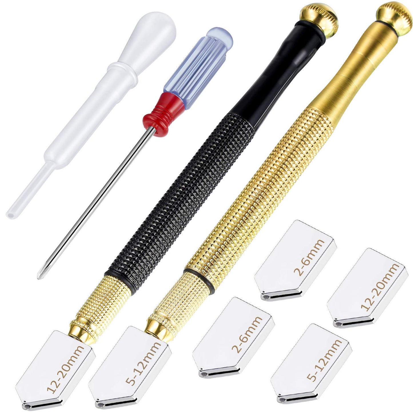9 Pcs Glass Cutter Tool Mirror Cutting Tool with 2-6 Mm, 5-12 Mm, 12-20 mm Glass Cutter Head and Screwdriver Oil Dropper Glove for Tiles Mirror