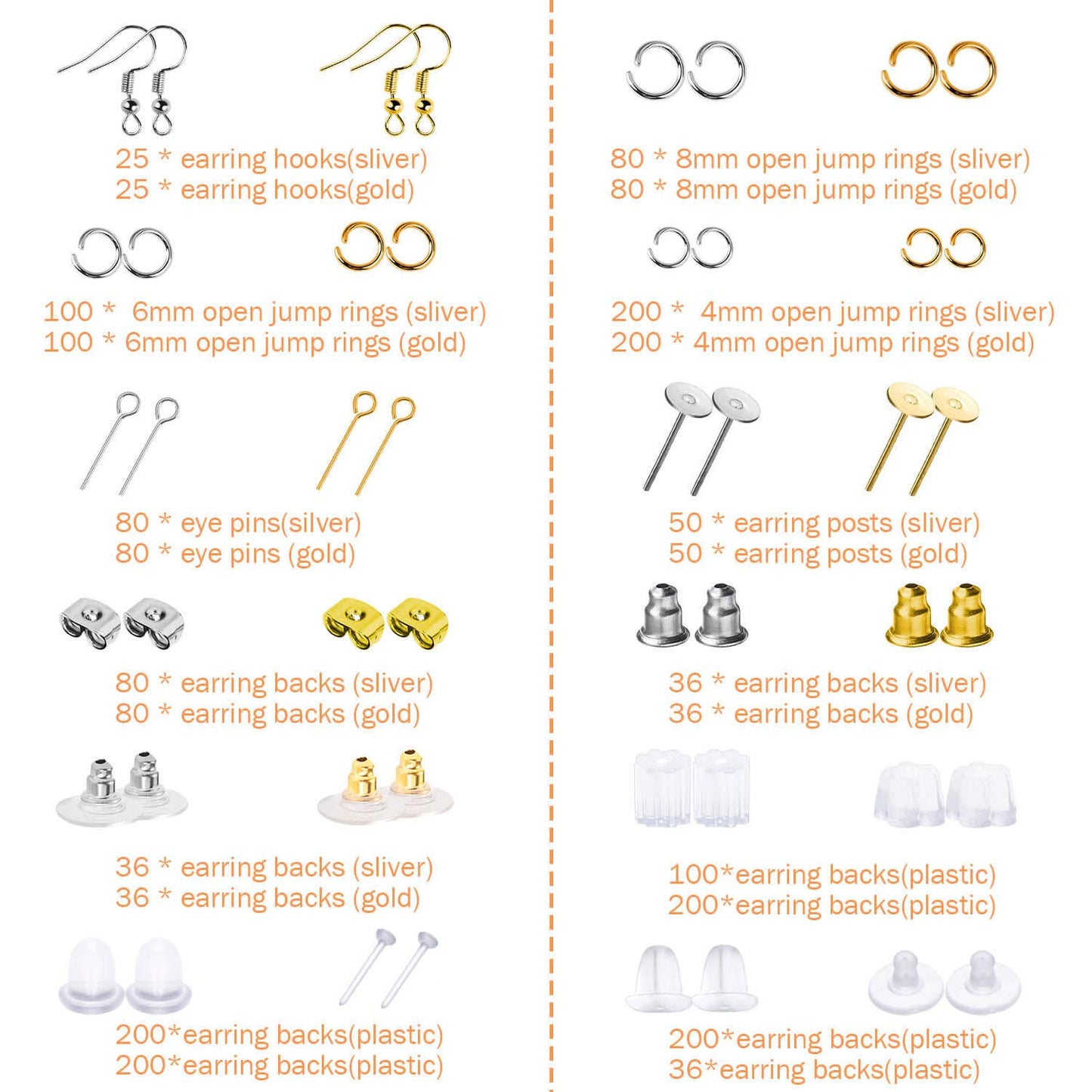Earring Making Kit with Earring Hooks Findings, Earring Backs Posts, Jump Rings for Jewelry Making Supplies, 2320Pcs
