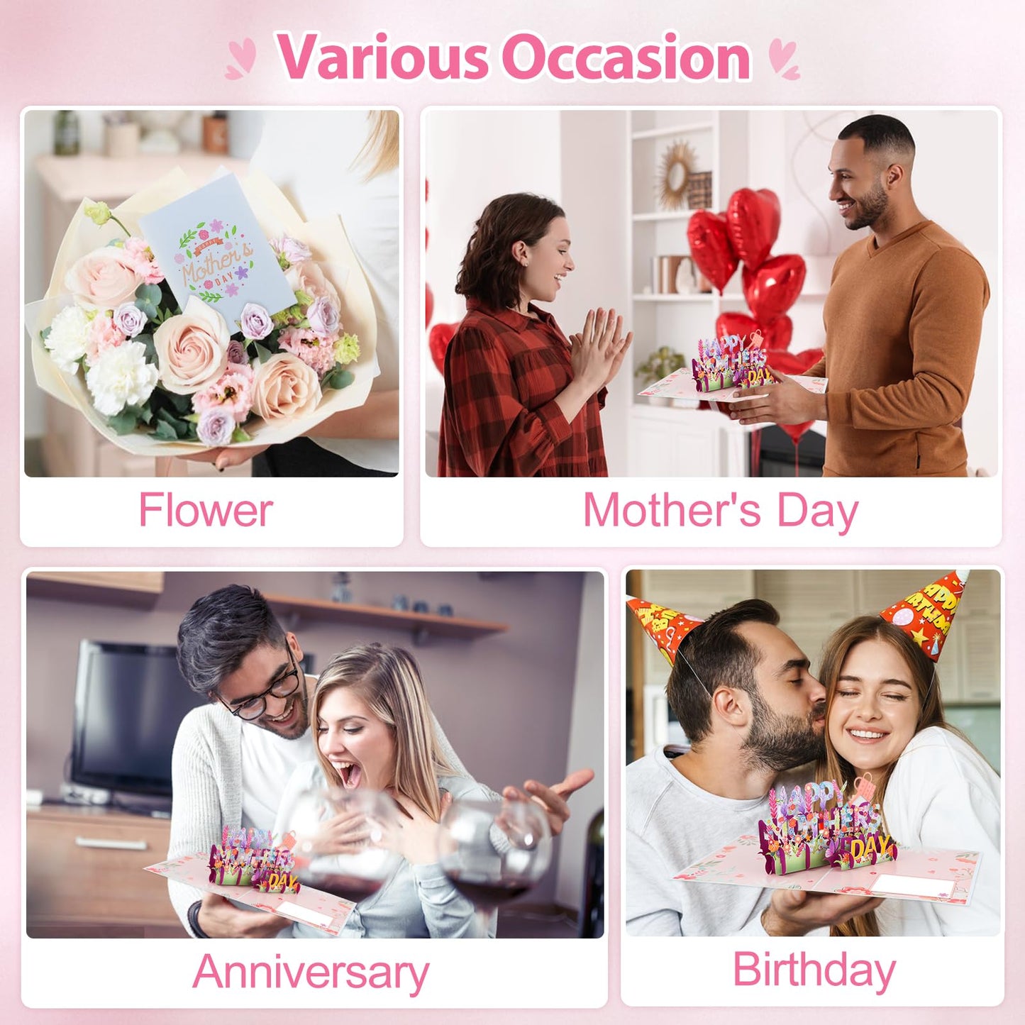 FaCraft 3D Pop Up Mothers Day Card - Happy Mothers Day Flower Pop Up Gift Greeting Card with Envelope with Blank Insert for Best Mom Women Wife Daughter Grandma