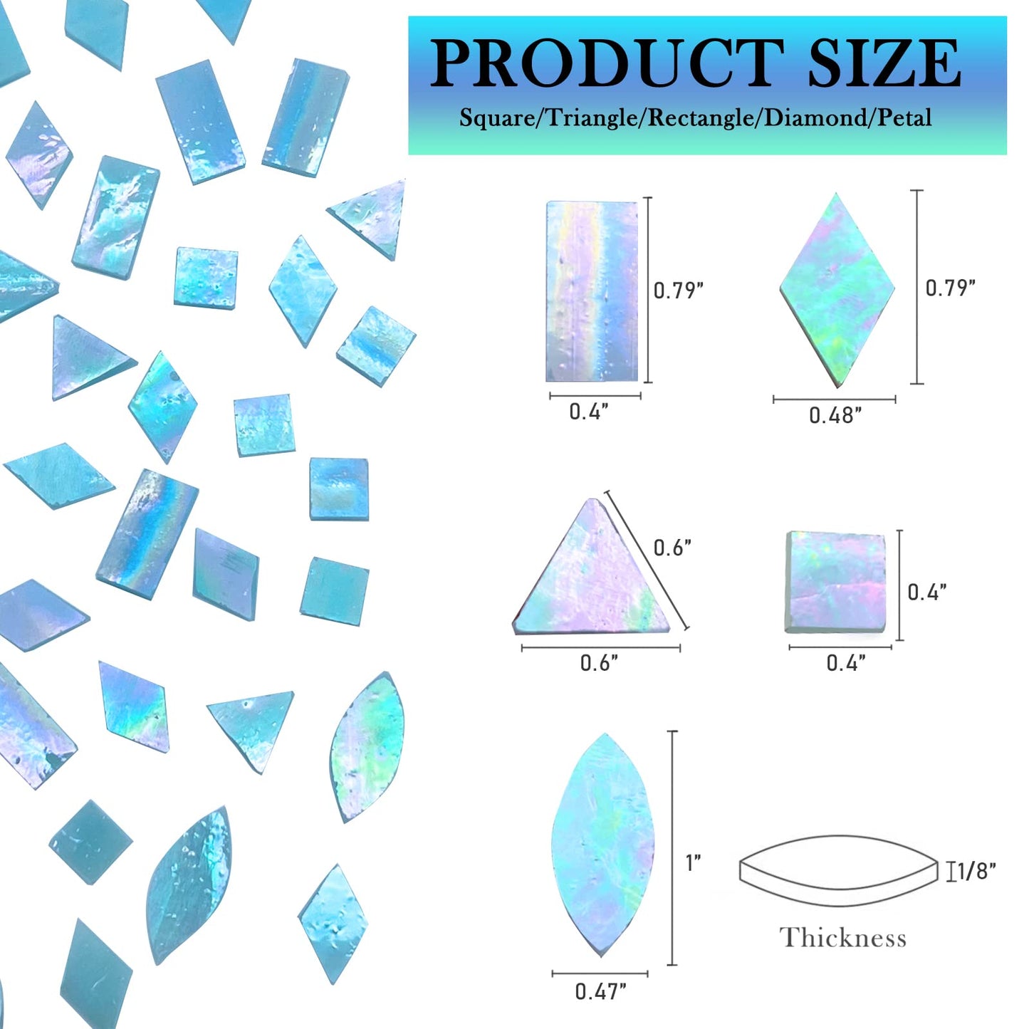 LITMIND Iridescent Glass Mosaic Tiles for Crafts, 240 Pieces 5 Shapes Mixed Stained Glass Sheets, Mosaic Kits for Adults (Iridescent Aqua)