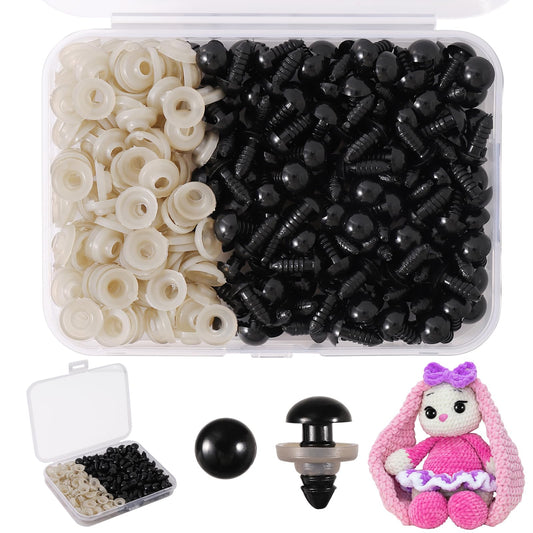 Vanblue Safety Eyes 260PCS 10mm Plastic Black Craft Eyes Teddy Bear Eyes with Washers for Amigurumi Stuffed Animals Crochet Toys Crafts Making Halloween Decorations