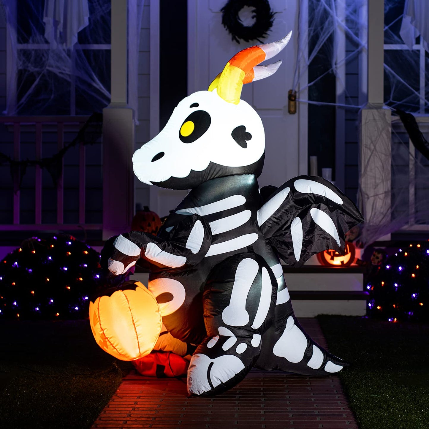 5 FT Tall Halloween Inflatables Outdoor Decorations, Blow Ups Skeleton Halloween Decor Inflatable Skeleton Dragon with Build-in LEDs for Outside Yard Decorations