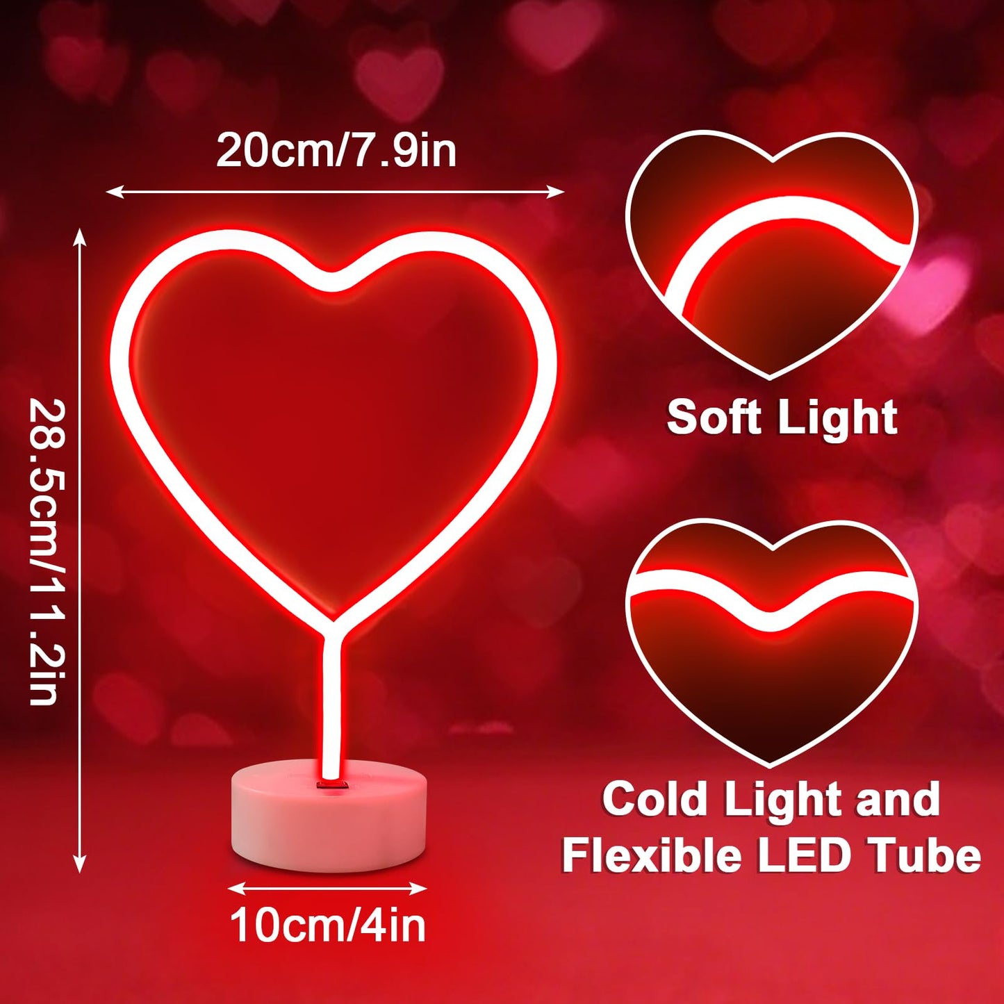 2 Pack Heart Neon Signs, LED Lights Battery Operated or USB Powered Decoration Lamp, Neon Lights Decor for Valentine's Day Gifts, Wedding, Party, Pink Room Decor (Red Heart)