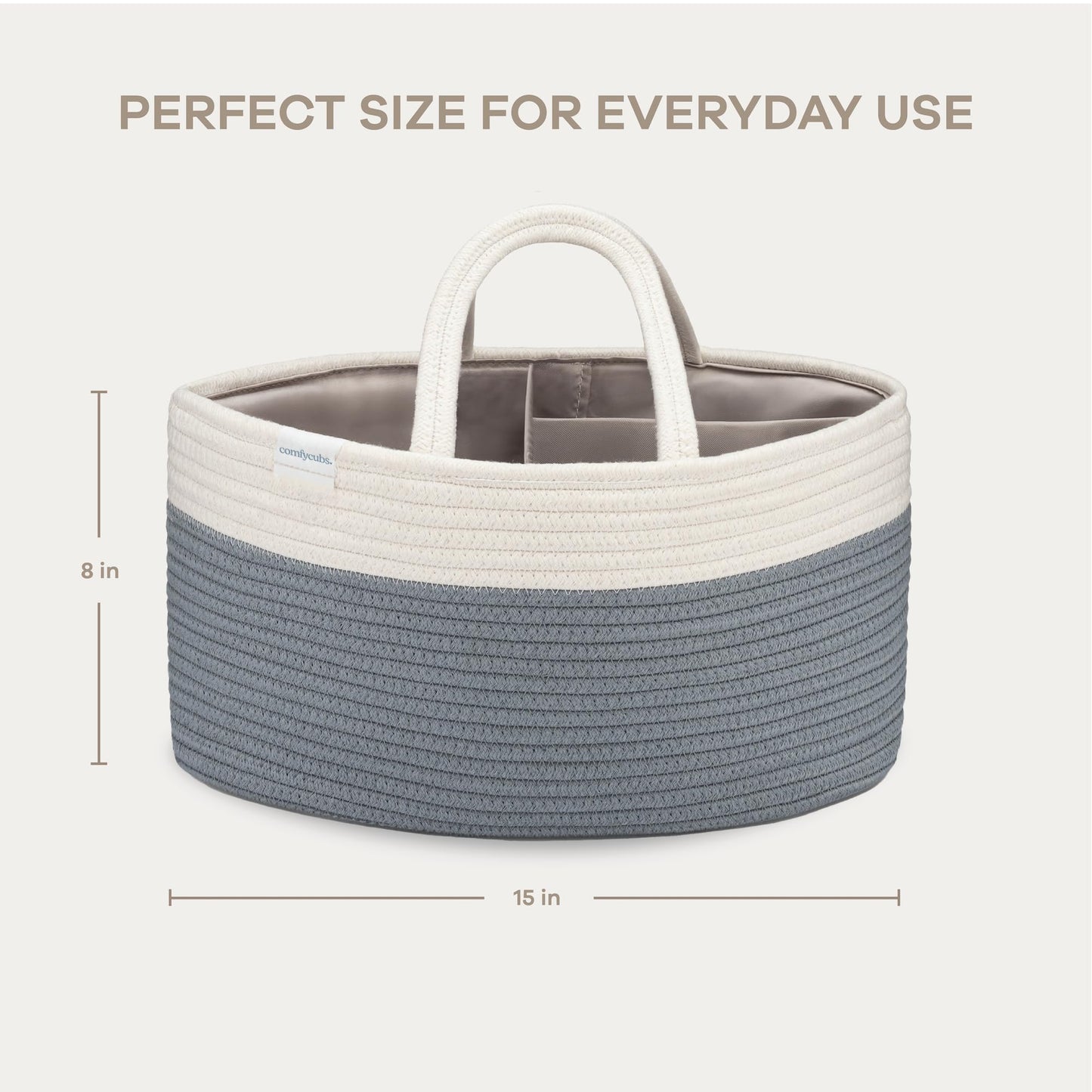 Comfy Cubs Rope Diaper Caddy Organizer 8.5" x 15" x 8" - Large Baby Diaper Basket with 3 Spacious Compartments - Stylish Cotton Baby Caddy Organizer for Diapers, Wipes & Essentials - Pacific Blue
