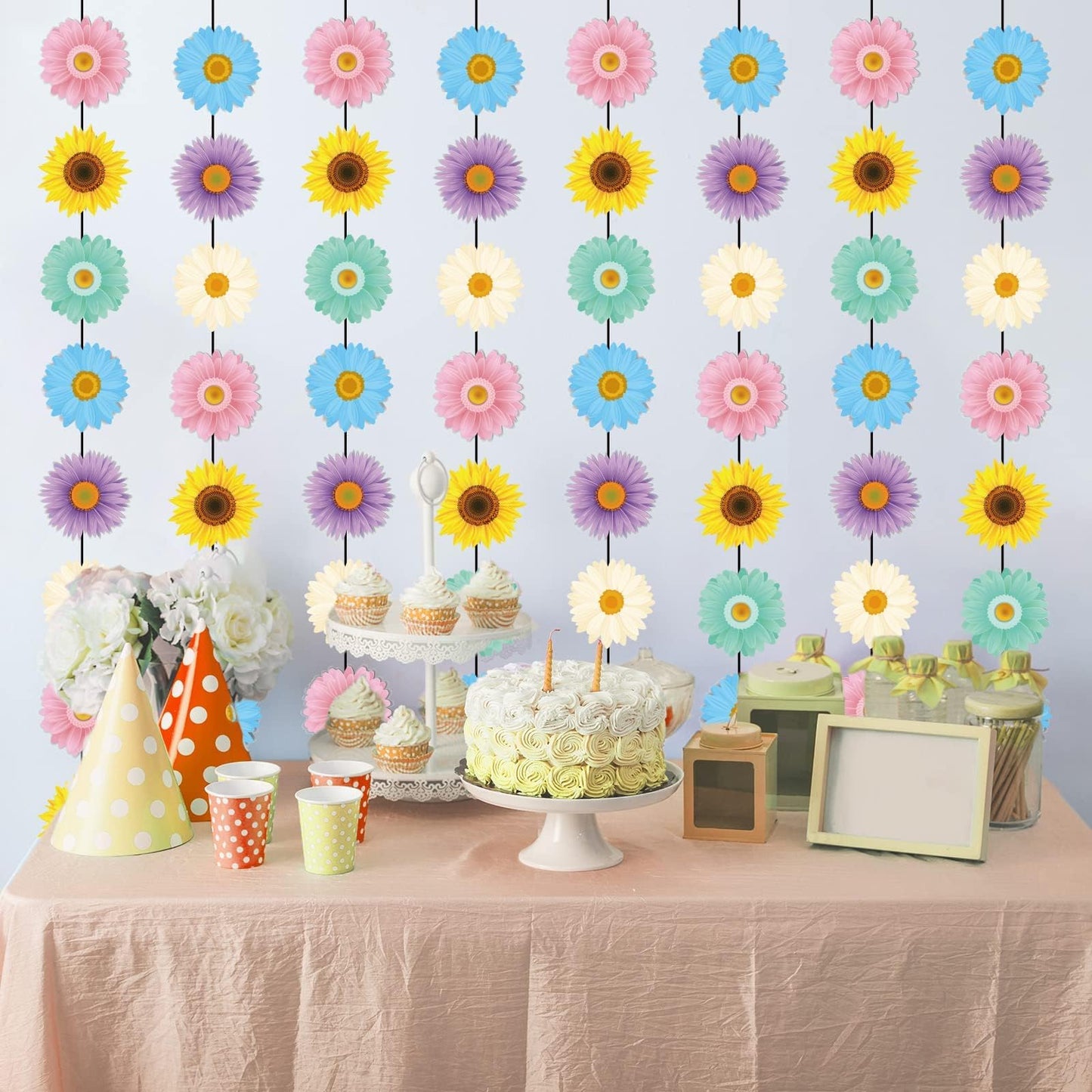 12 Packs Spring Sun Flowers Banners Sunflower Garland Kit Flower Hanging Swirl Spring Party Supplies Decorations Sunflower Paper Cutouts for Birthday Party Home Classroom Favor Supplies Decor
