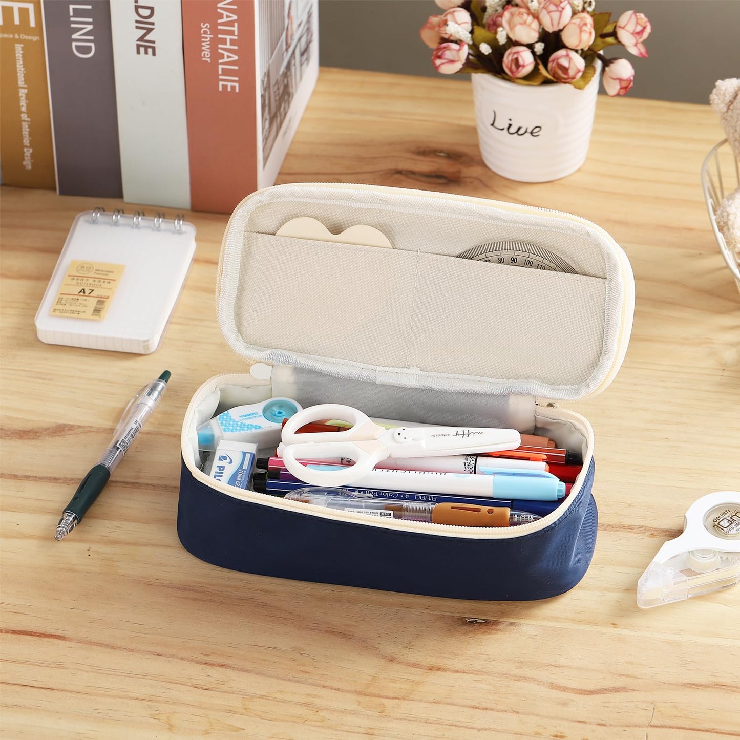 Dugio Big Pencil Case Large Capacity Pencil Bag with Zipper Pencil Pouch for Boys Girls Kids Adults Stationery Pencil Pen Case Organizer for School Office Blue