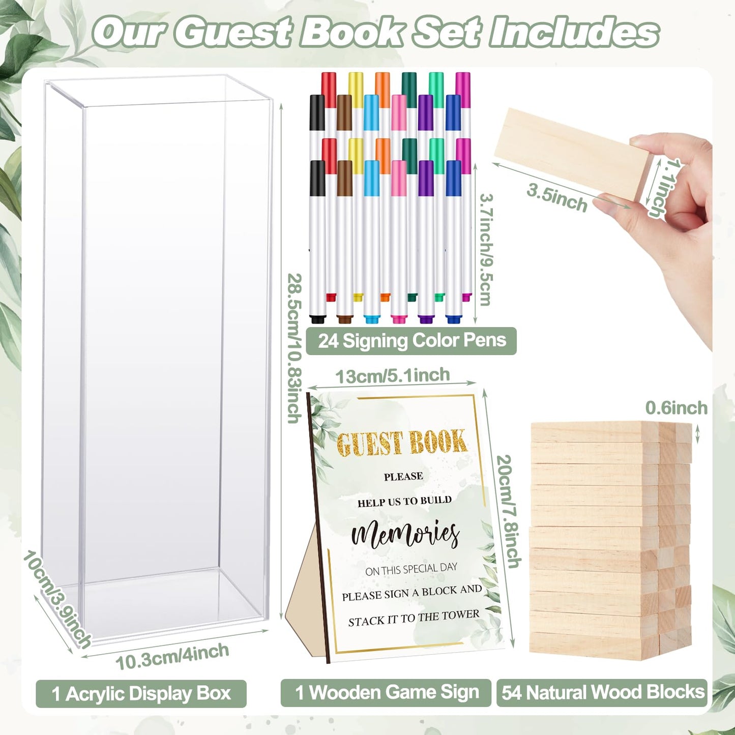 80 Pcs Wedding Guest Book Alternative Wooden Block Guest Book for Wedding Sign in Bridal Shower Decoration Wooden Block Bridal Shower Game for Sign in, Reception(Greenery)