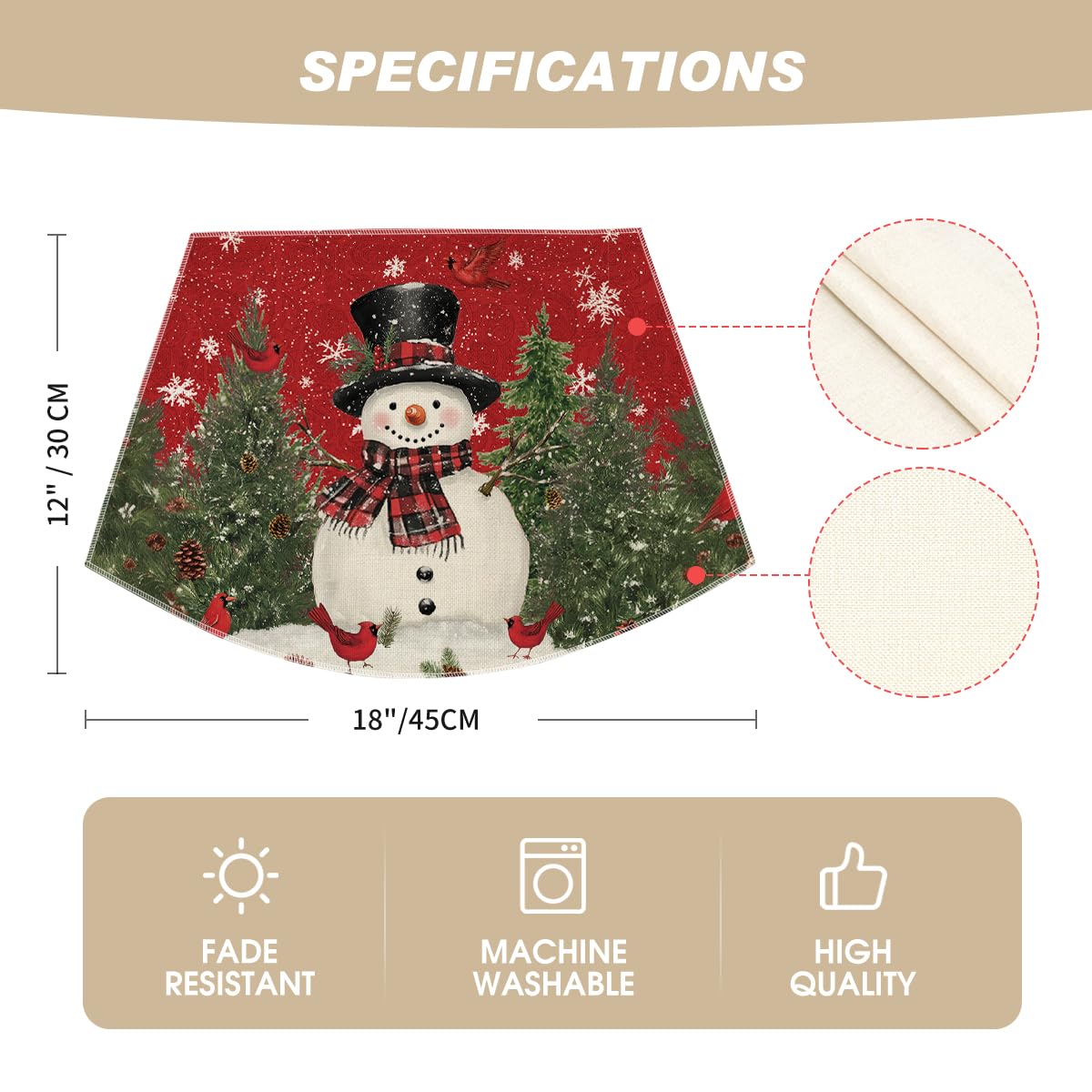 Red Christmas Snowman Wedge Placemats for Round Table Set of 6, Winter Seasonal Kitchen Dining Table Decoration for Indoor Party Home