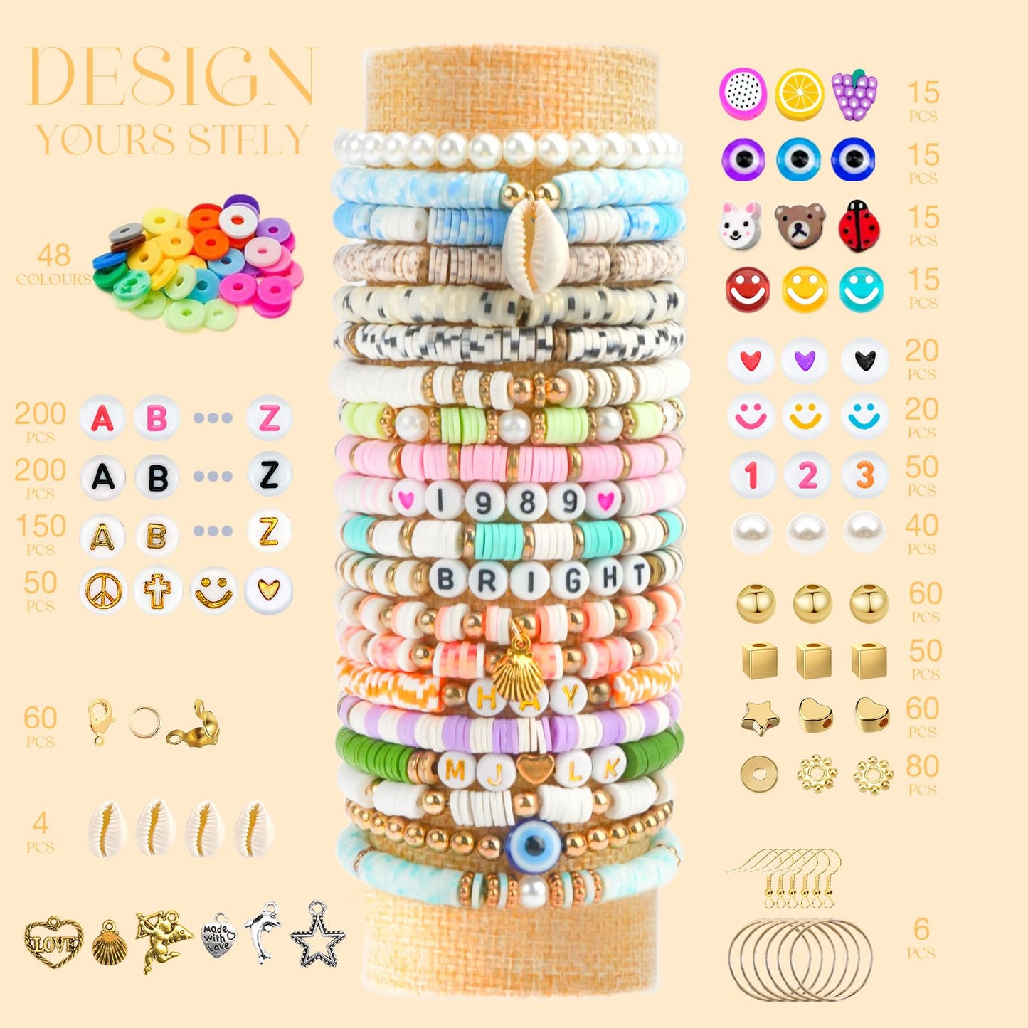 Clay Beads Bracelet Making Kit, 3 Boxes 15,000PCS Boho Color with Letter Beads, Charms and Elastic Strings, DIY Jewelry Set for Friendship Bracelets Crafts Gift