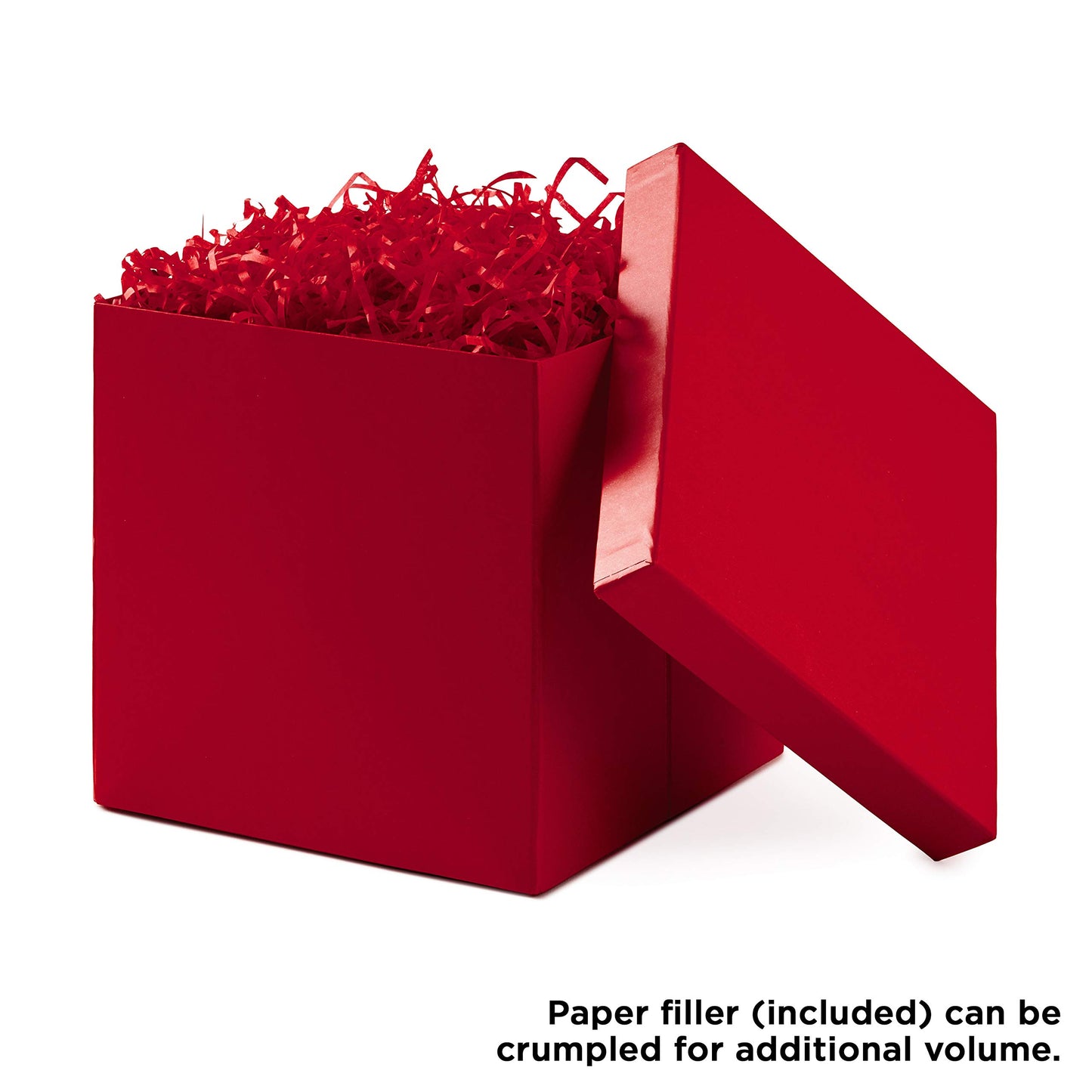 Medium Gift Box with Lid and Shredded Paper Fill (Red 7 inch Box) for Birthdays, Graduations, Anniversaries, Christmas, Valentine's Day, All Occasion