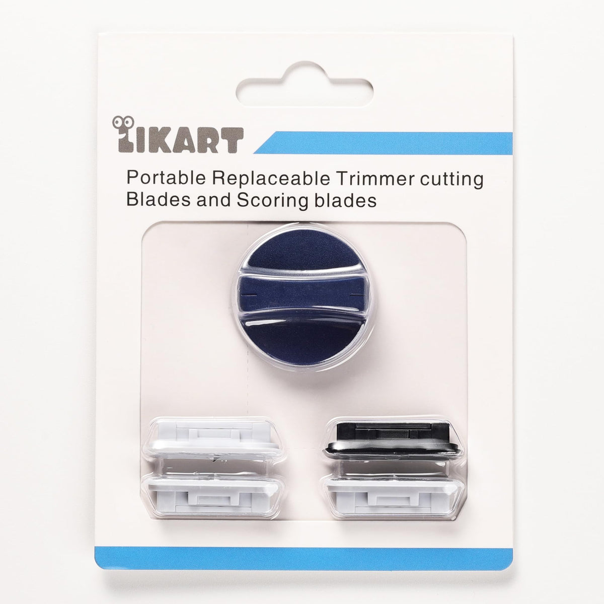 Likart 4-Pack Paper Cutter Replacement Blades Kit, Portable Trimmer Cutting Blades Compatible for Portable Trimmer/Basic Trimmer/Roll Holder,3 Cutting Blades & 1 Scoring Blades with a Holder,Blue