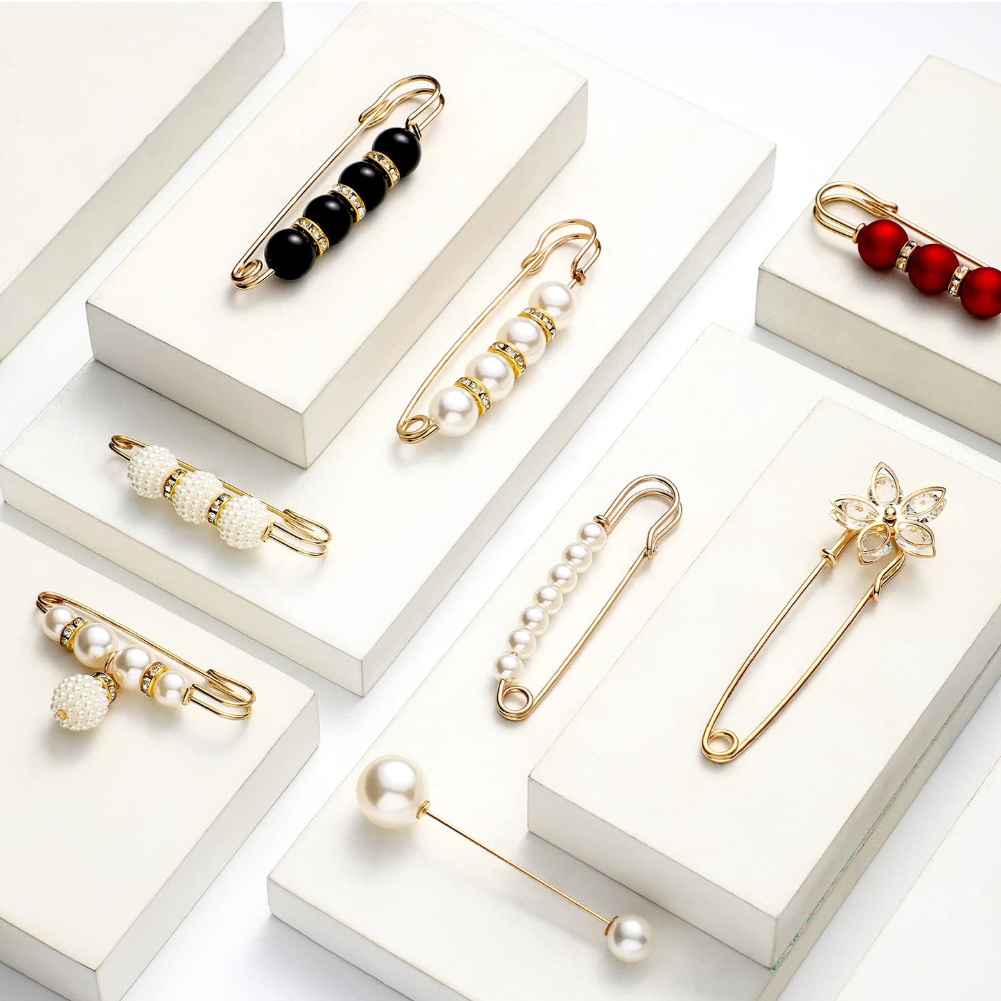 15 Pieces Sweater Clips for Cardigans Heavy Duty Safety Pins Fancy Safety Pins Faux Pearl Brooch Pin Dress Clip Hat Shawl Clips Decorative Pins for Cardigans Women Girls Dressing Cloth Accessories