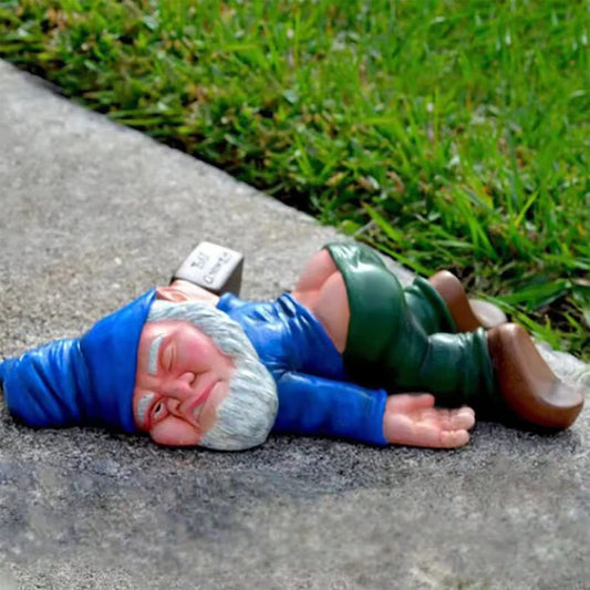 Gnome Statue Outdoor Decor 9.5 Inch L, Funny Garden Yard Lawn Sculpture Decoration, Naughty Housewarming Gift, Blue
