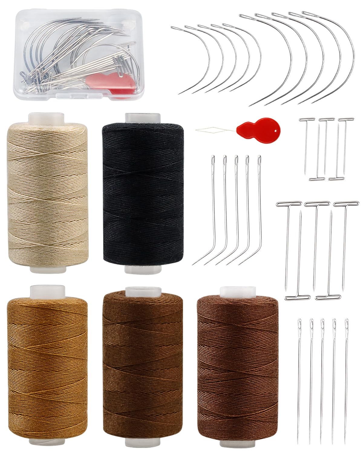 5 Rolls Hair Extension Thread Sewing Threads Hair Weave Threads with 30 Pieces T/C/J/I Needles Using for Hand Sewing,Hair Extensions,Wig Making Hair Extensions Modelling Crafts CJ