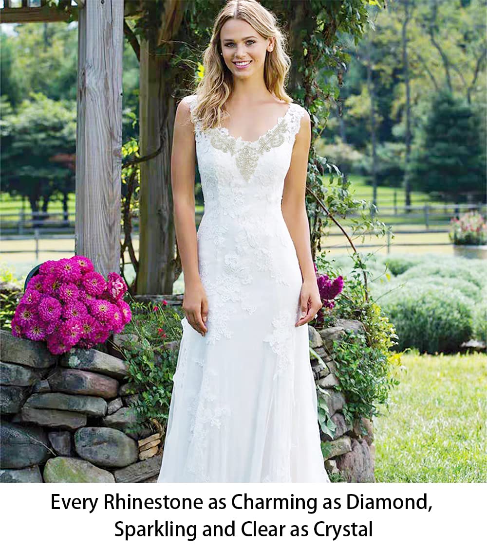 ShiDianYi Diamante Sweet Heart Rhinestone Bridal Sash Applique, Pearl Beaded Wedding Applique