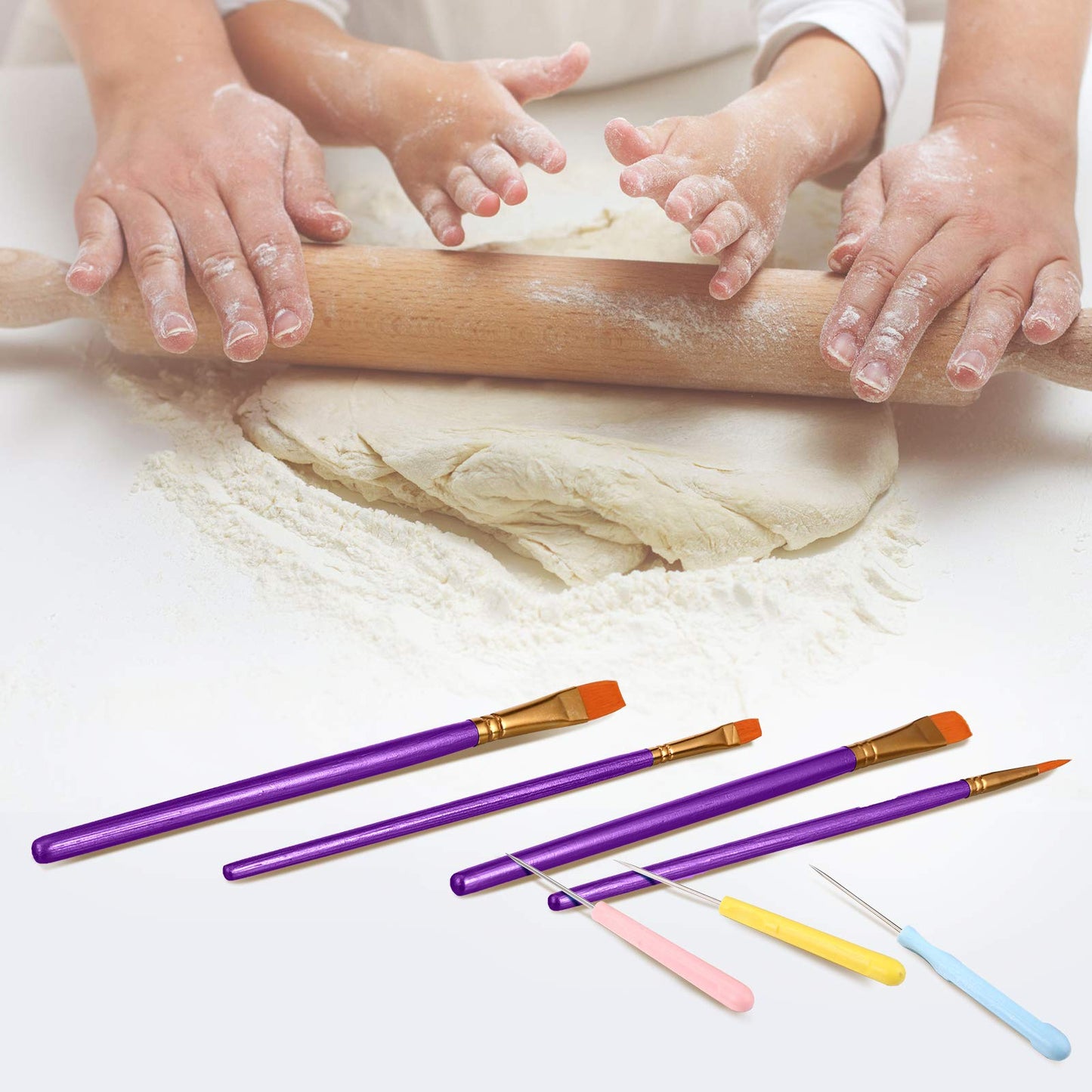 24 Pieces Cookie Decorating Tool Set Fondant Cake Decorating Tool Set Include Decoration Brushes Sugar Stir Needle Fondant Modeling Tool Elbow and Straight Tweezer for Cookie Cake Decoration (Purple)