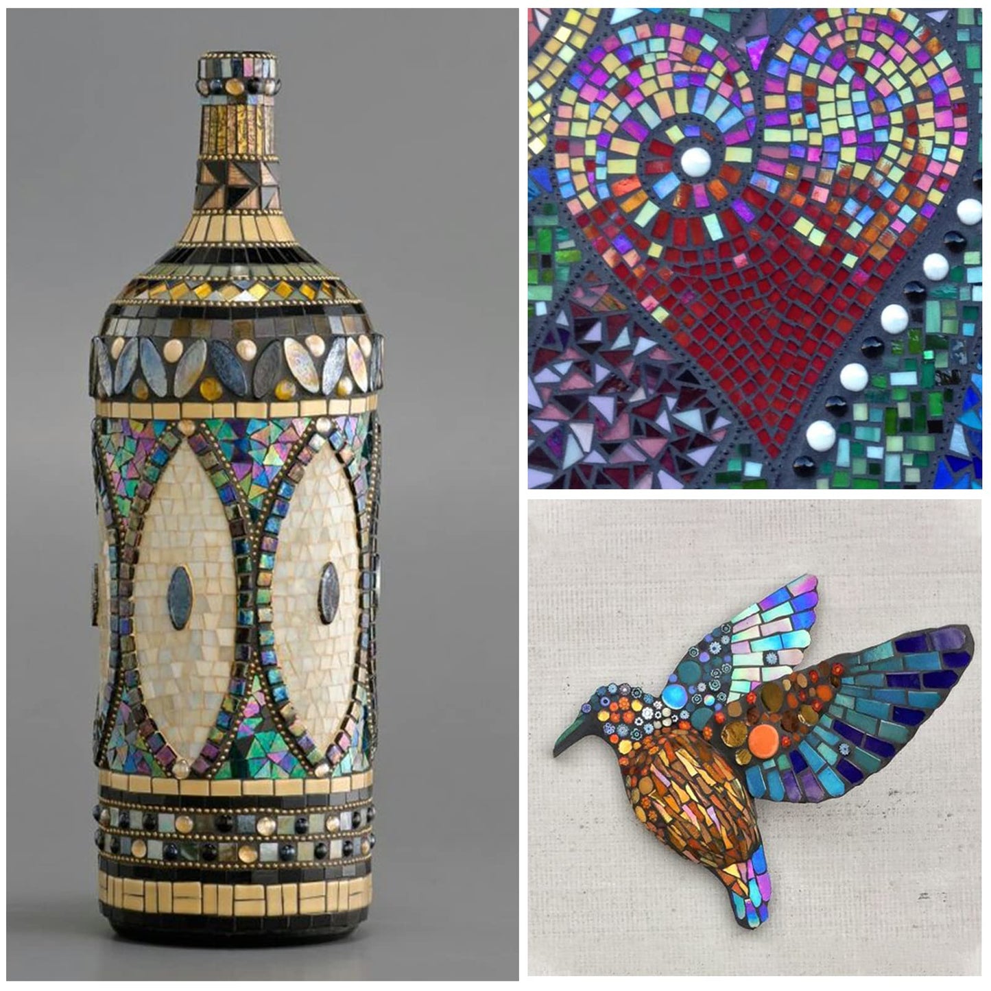 LITMIND Iridescent Glass Mosaic Tiles for Crafts, 240 Pieces 5 Shapes Mixed Stained Glass Pieces, Mosaic Kits for Adults (Iridescent Orange Red)