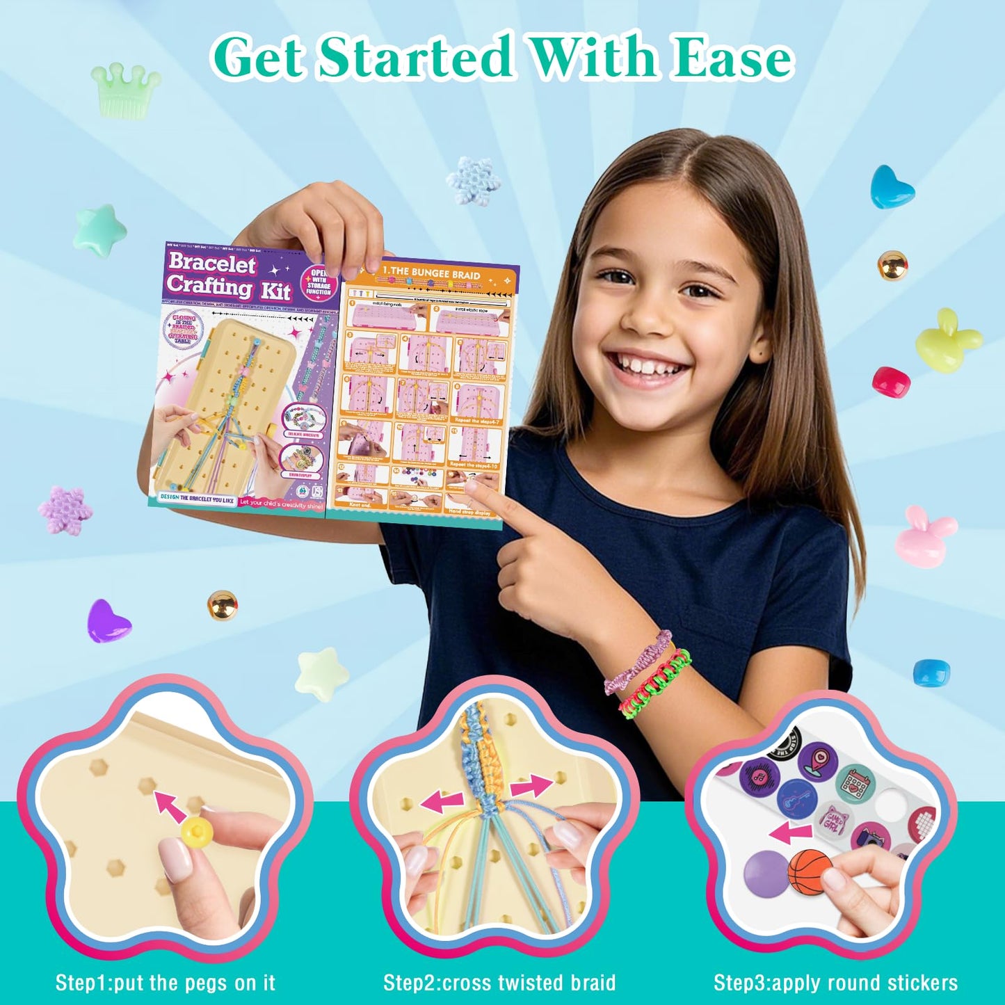 TingingYuli Friendship Bracelet Making Kit for Girls 8-12, DIY String Bracelet Maker with 3-Layer Storage Box, Arts and Crafts for Kids Ages 6-12, Easter Christmas Birthday Gift Set