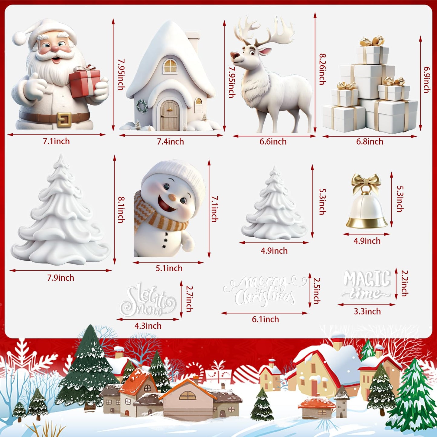 CCINEE 180pcs Christmas Window Clings，Xmas Large Window Static Stickers Snowman Santa Snowflake Reindeer Decals for Xmas Party Decorations（8 Sheets）