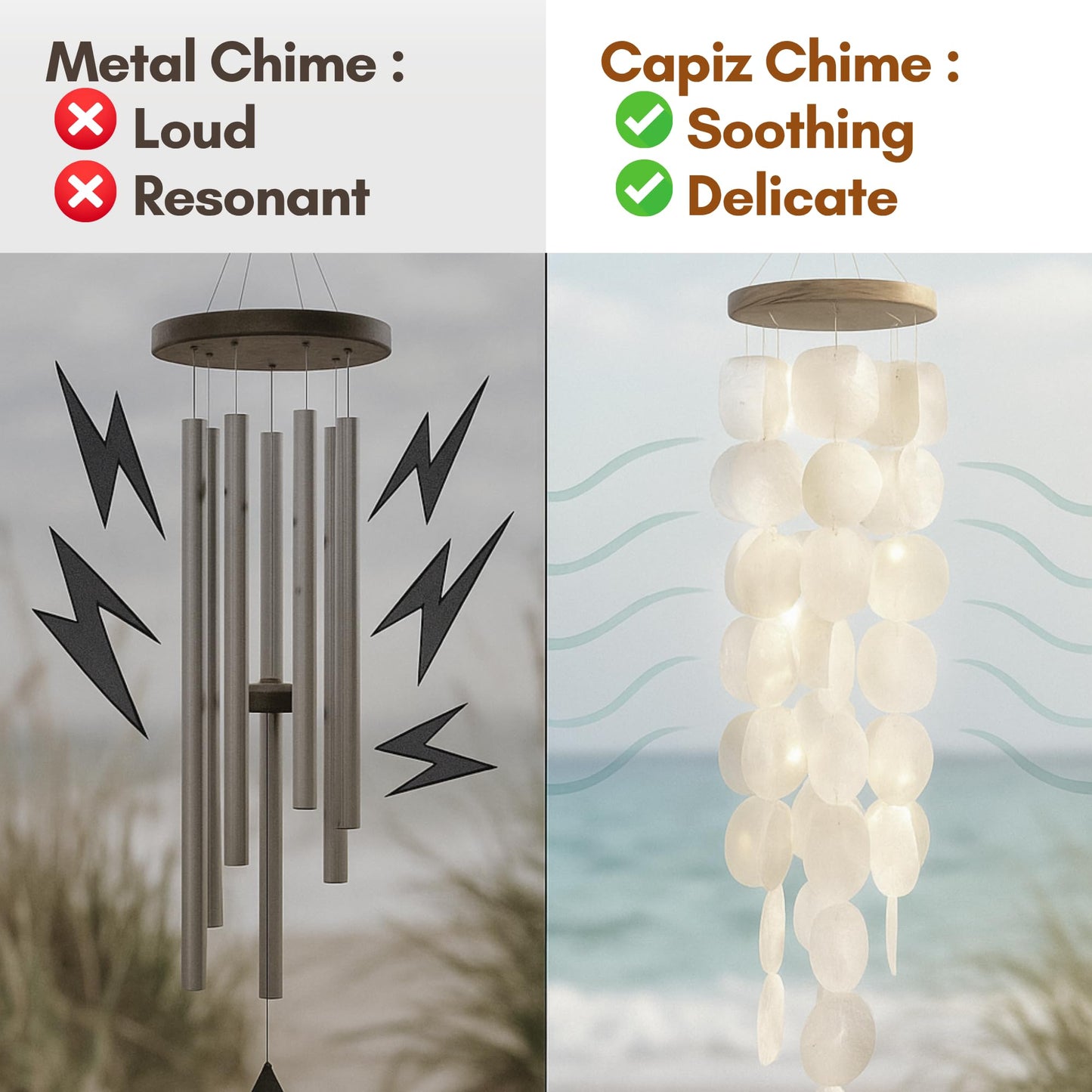 Solange & Frances Natural Capiz Shells Wind Chimes for Outside. Spring Decor Wind Chimes Patio Decor. Unique Gift Ideas for Mom, Birthday Gifts for Women