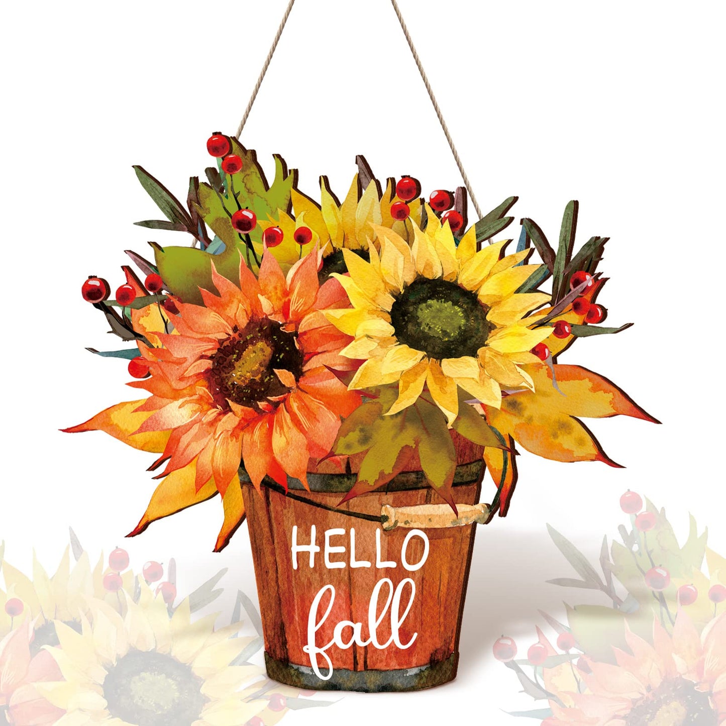 Hello Fall Sign Hello Fall Door Sign Wooden Farmhouse Home Sign with Fall Sunflower for Porch Farmhouse Thanksgiving Autumn Front Door Outdoor Home Decor