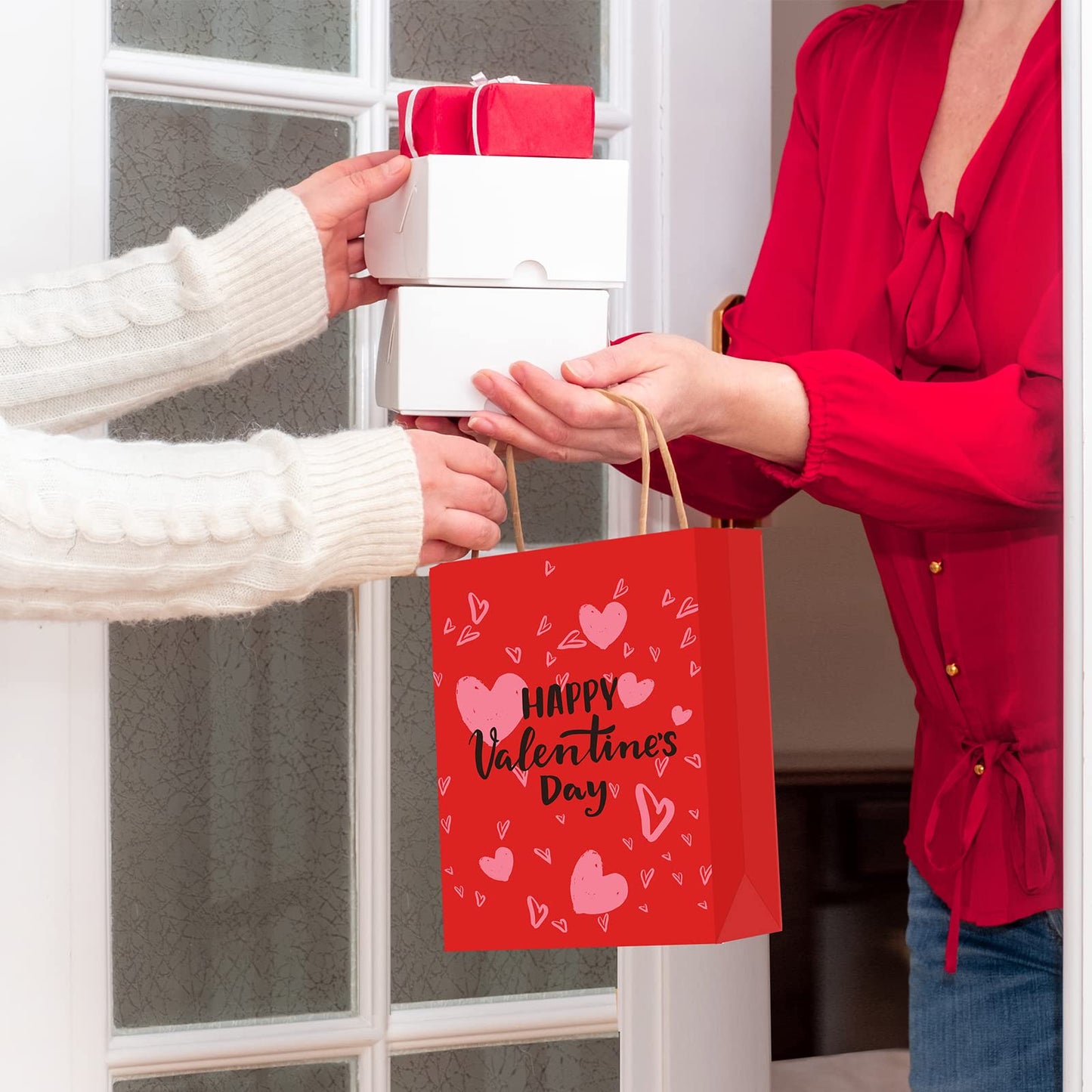 8 Pcs Mini Paper Valentines Day Gift Bags Mini Gift Bags with Handles Bag for Cards, Galentines, Teacher Present, Classroom Party, Wedding Birthday Party Favor (5.5 x 4 x 2.75 Inch)